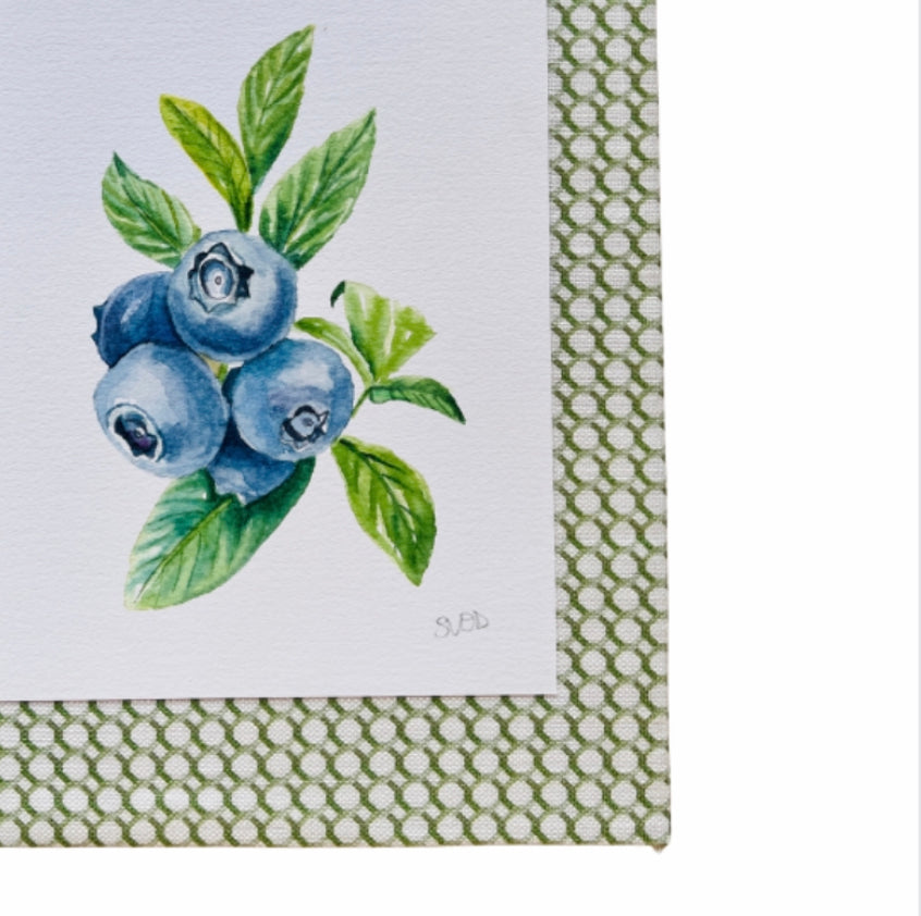 Sarah Drayton fruit art prints with fabric covered mat
