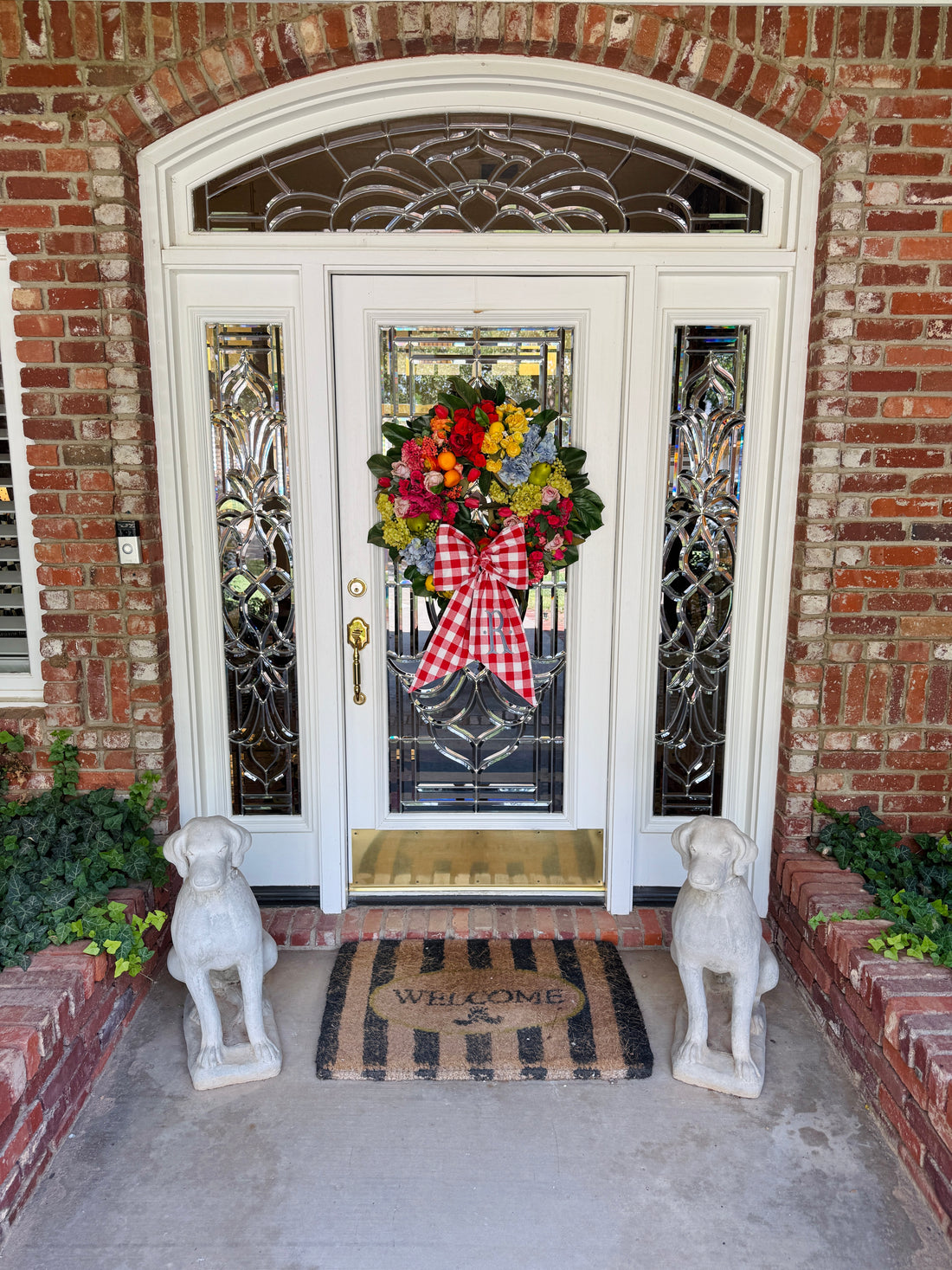 Red buffalo check wreath sash