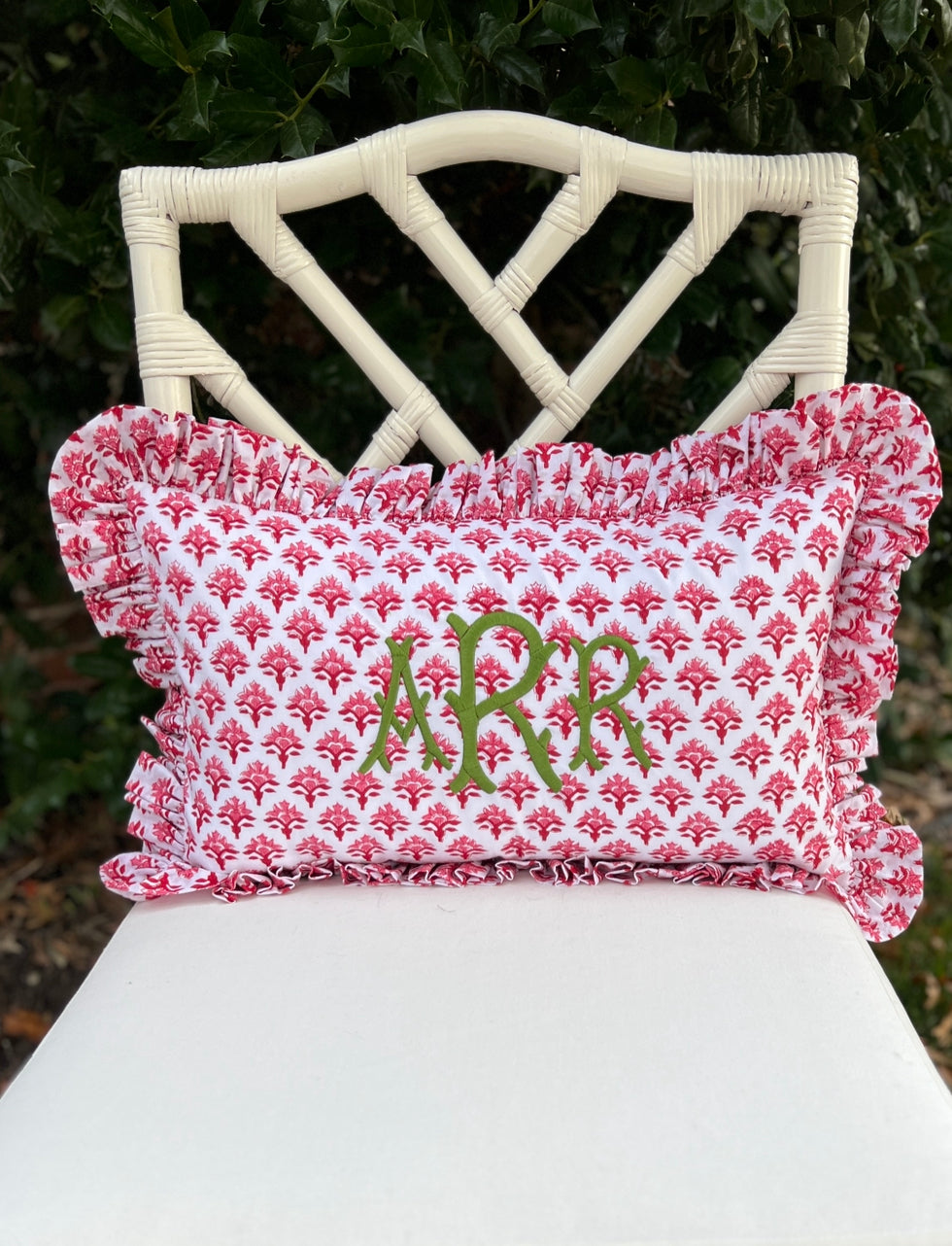 Red and pink block print pillow cover