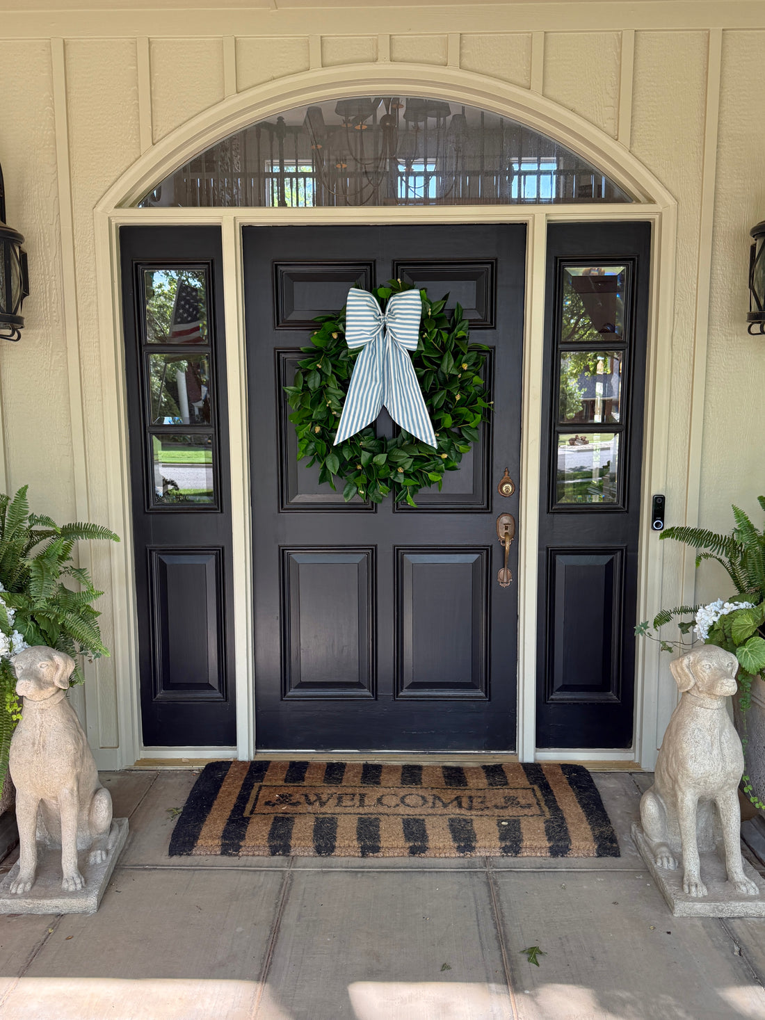 Hydrangea blue and white stripe signature wreath sash monogram available