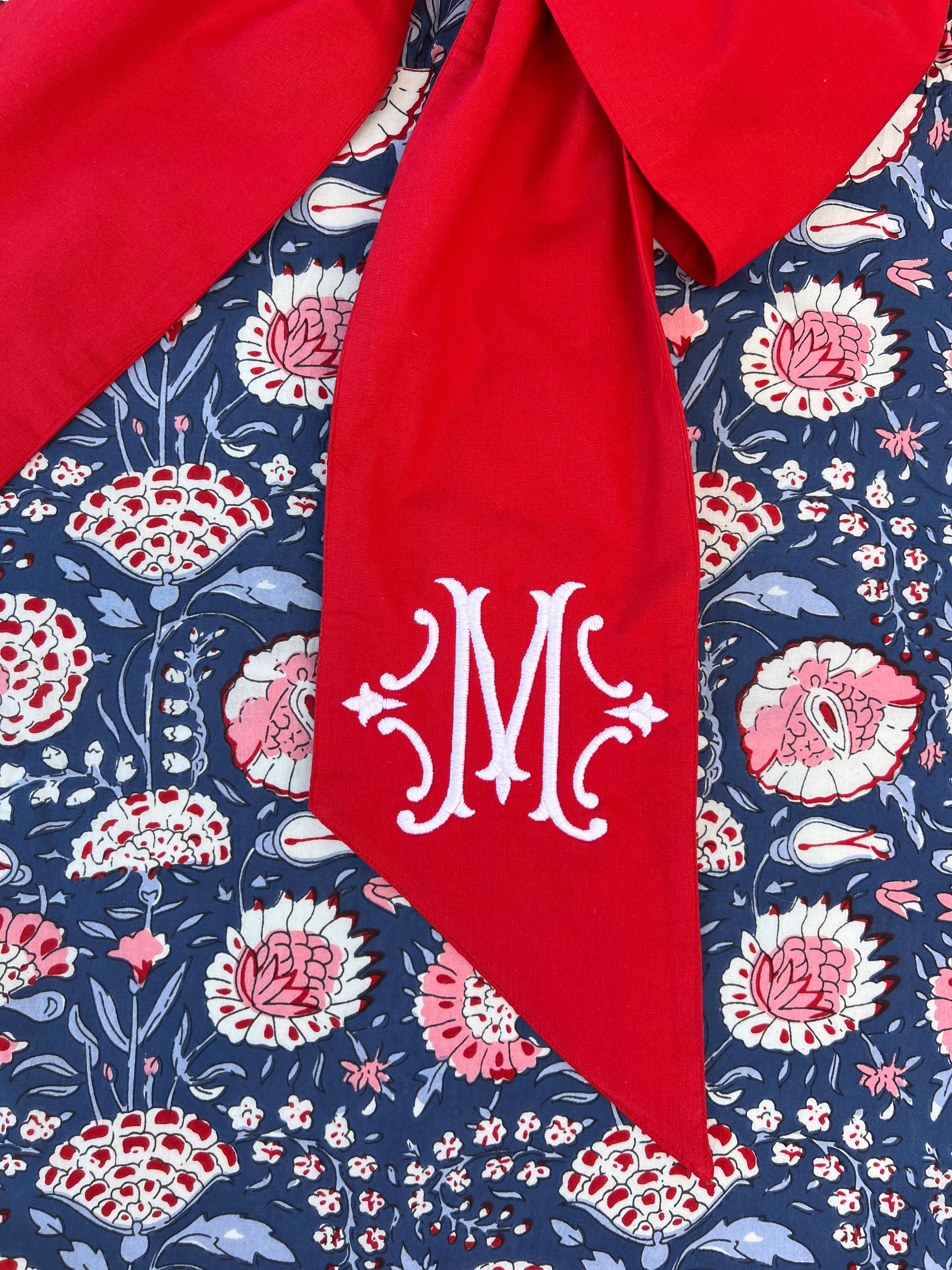 Classic red cotton wreath sash, two sizes, monogram available