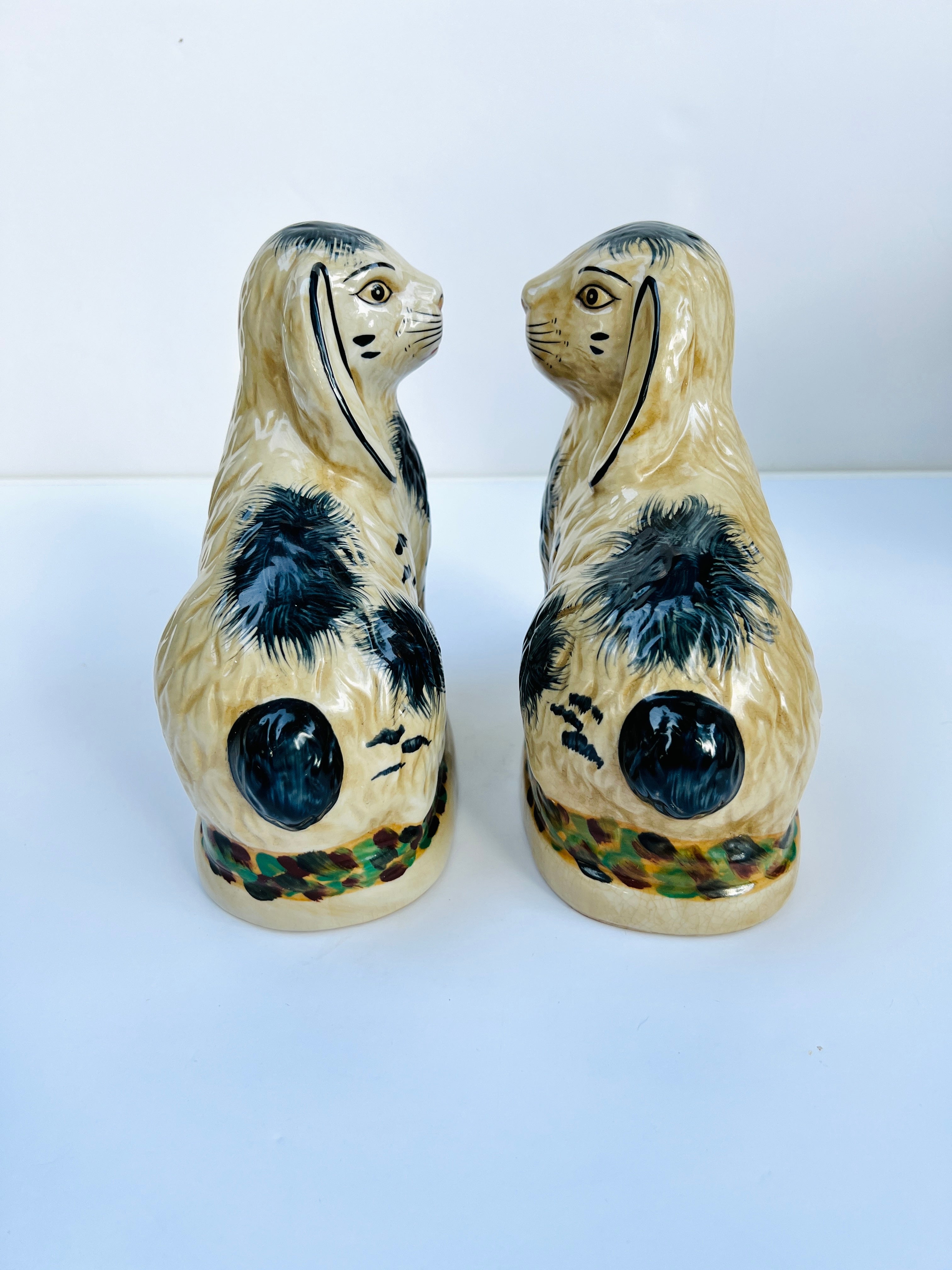 Staffordshire bunny pair blue