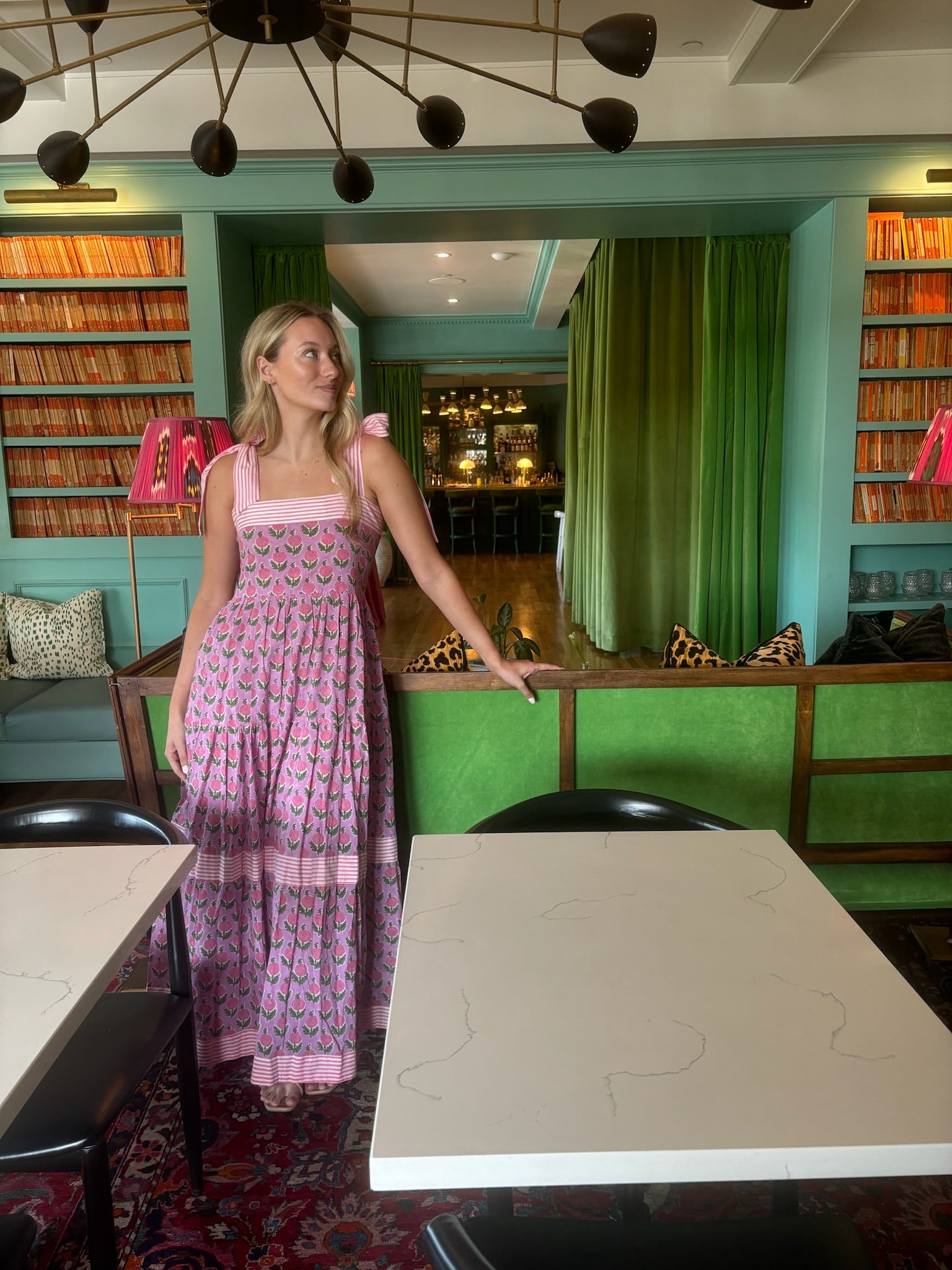 Maisie Maxi Dress in Pink Posy block print