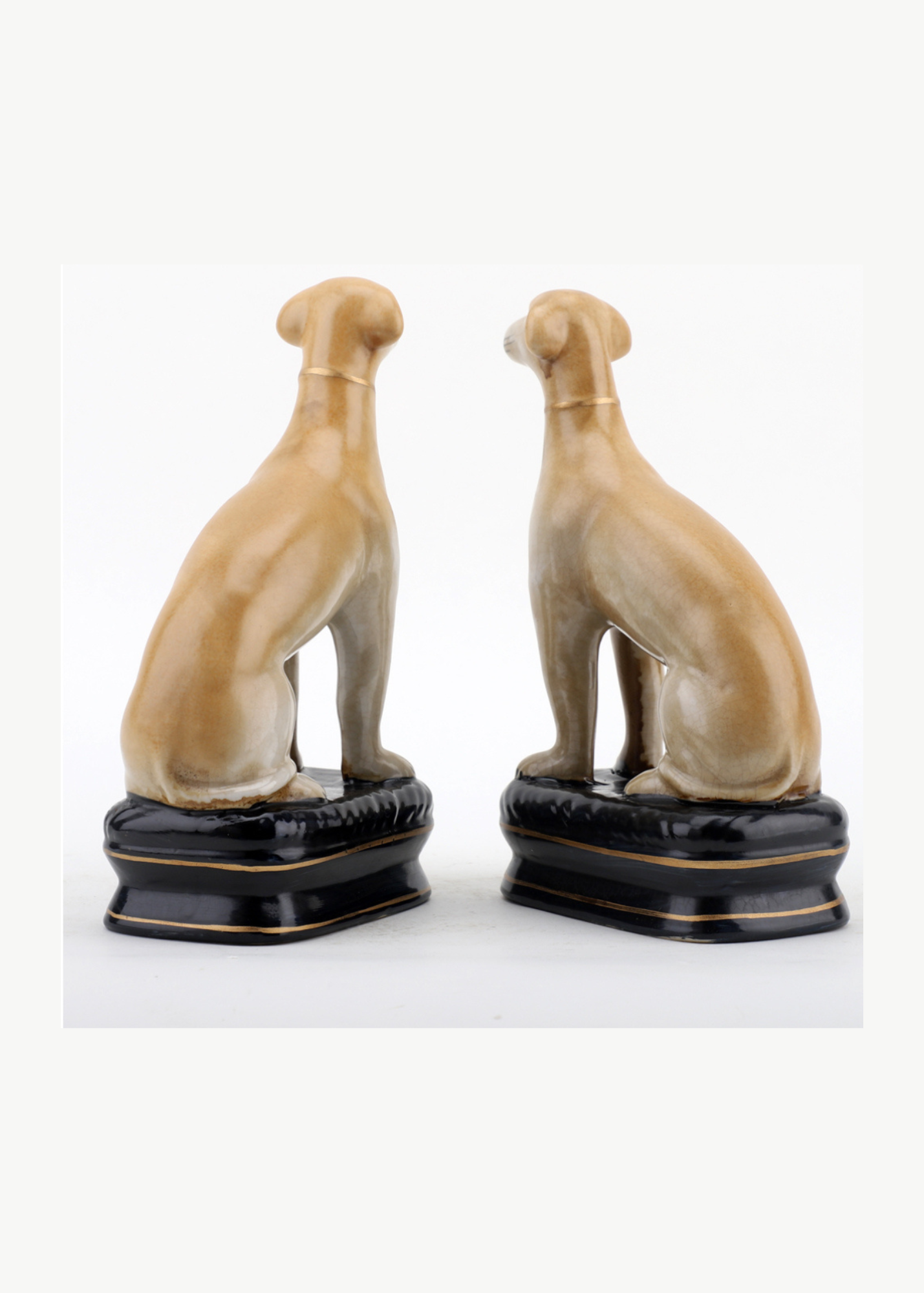 Staffordshire dog pair Whippets on cushions 8.5” tall