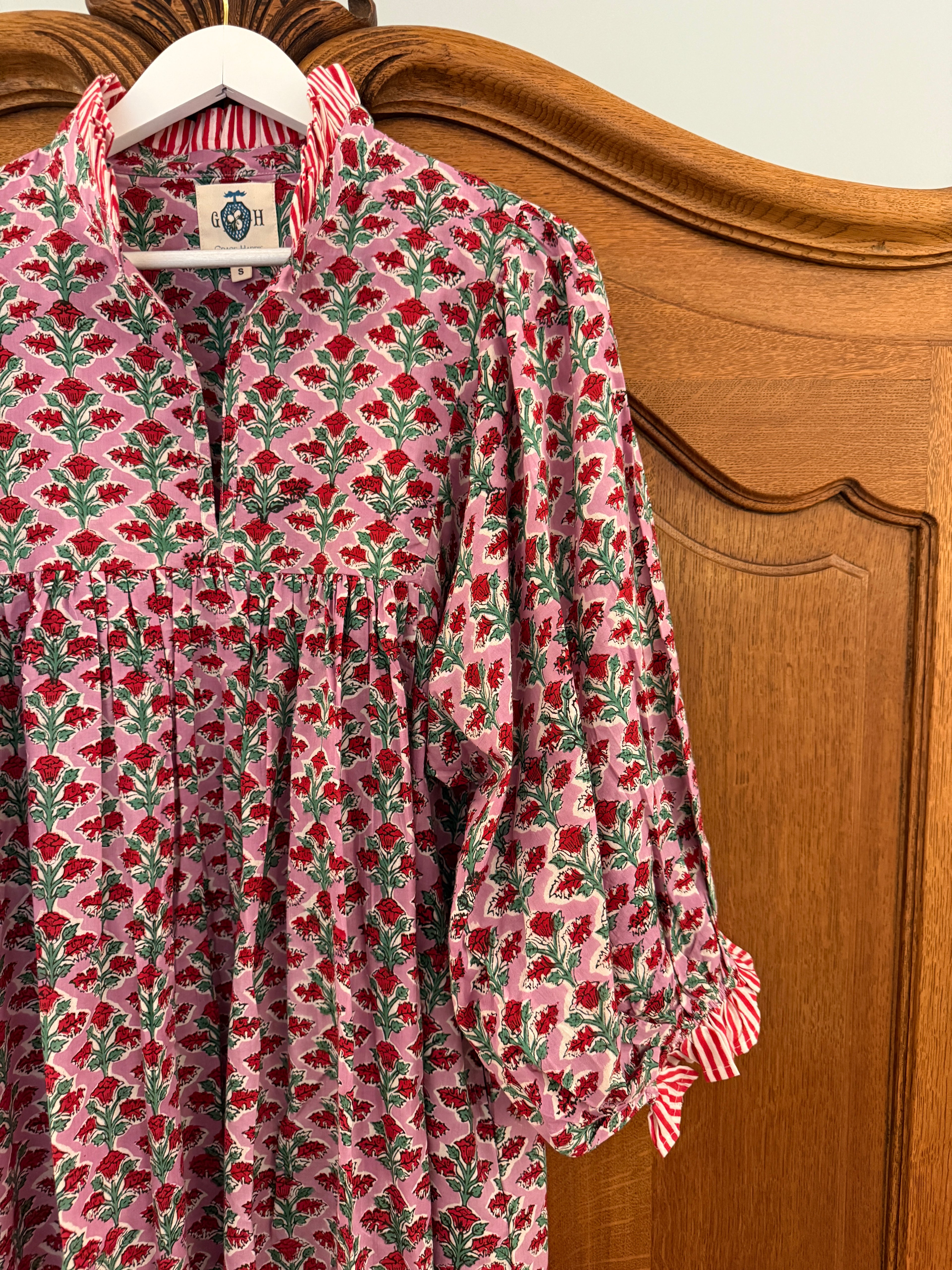 Lillie caftan maxi dress lavender and red hand block print floral