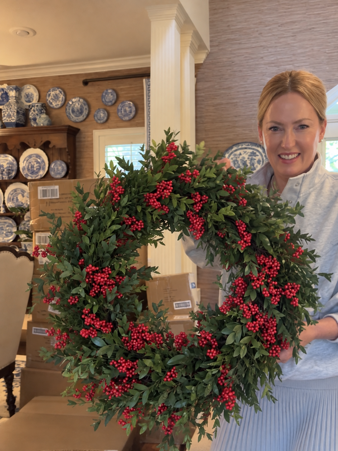 Boxwood and berries wreath 24”