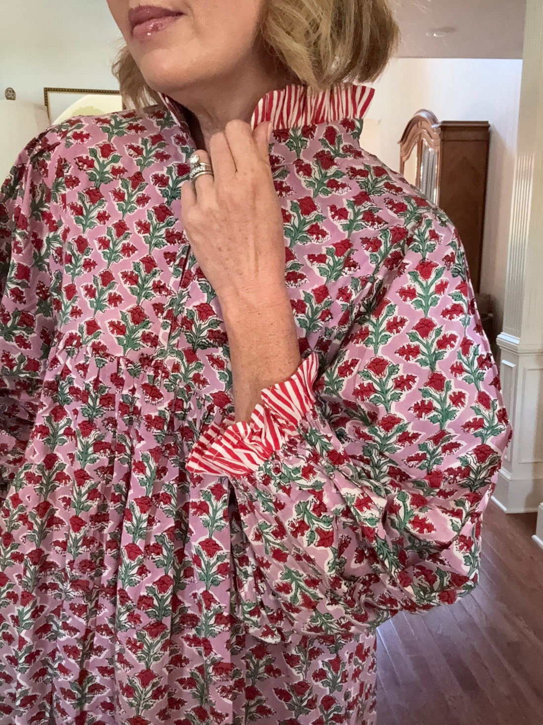 Lillie caftan maxi dress lavender and red hand block print floral