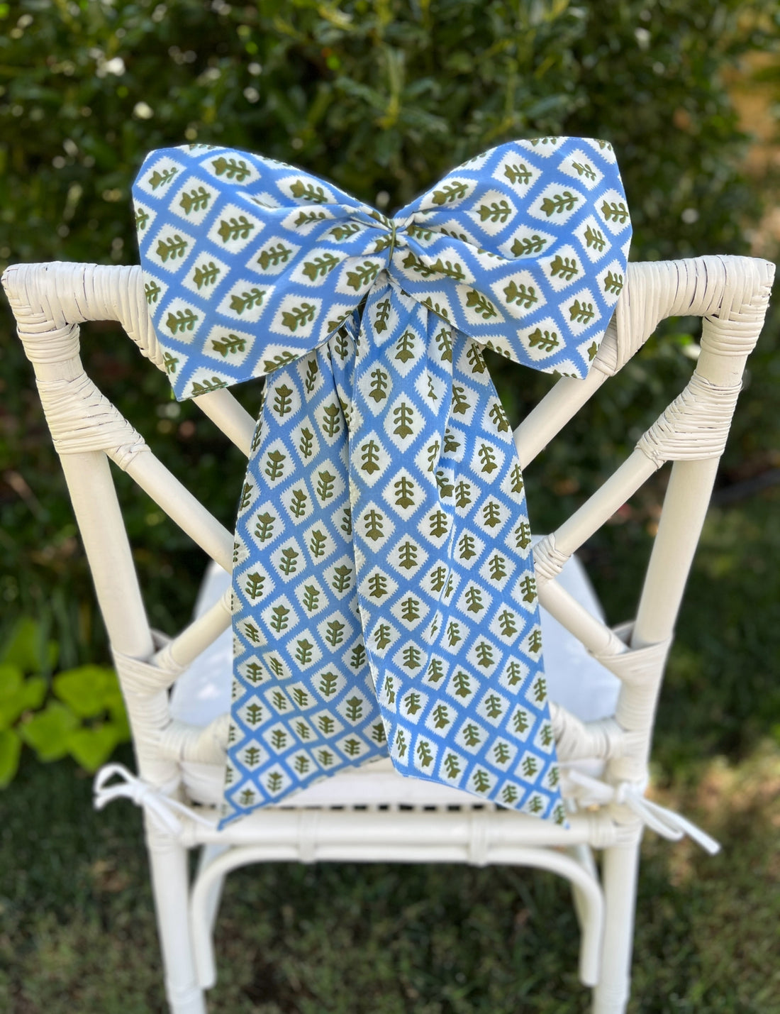 Blue block print wreath sash, 2 sizes