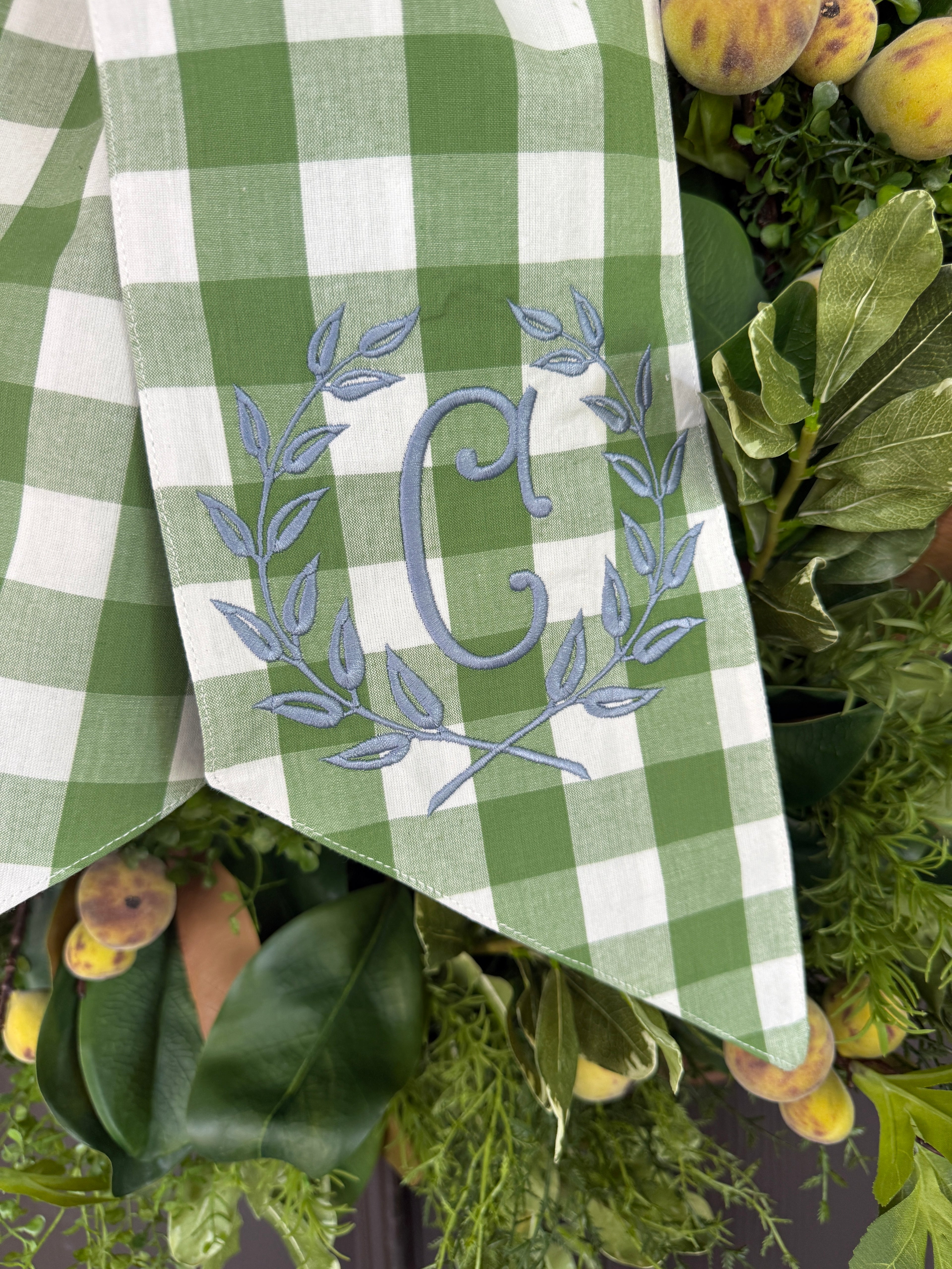 Fern green check wreath sash