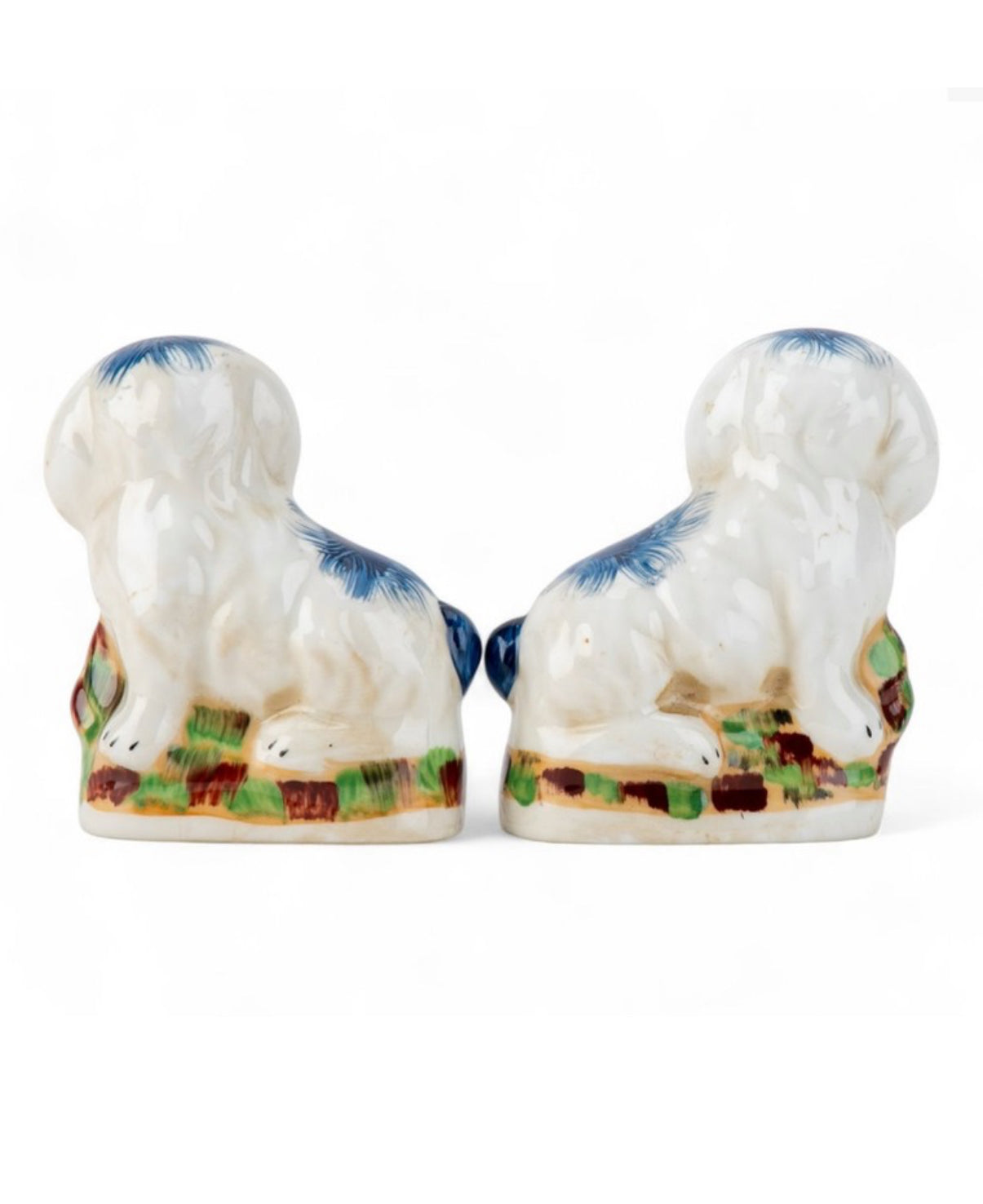Mini blue porcelain Staffordshire bunny figurine pair