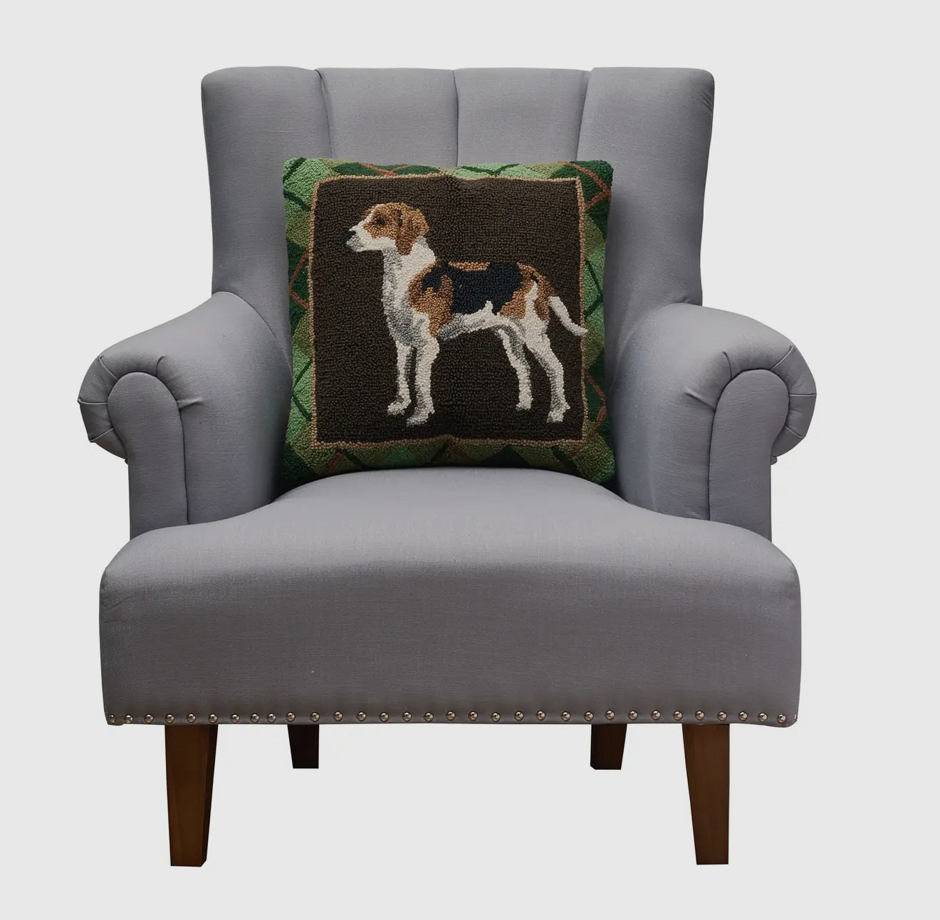 Hand hooked wool foxhound dog pillow