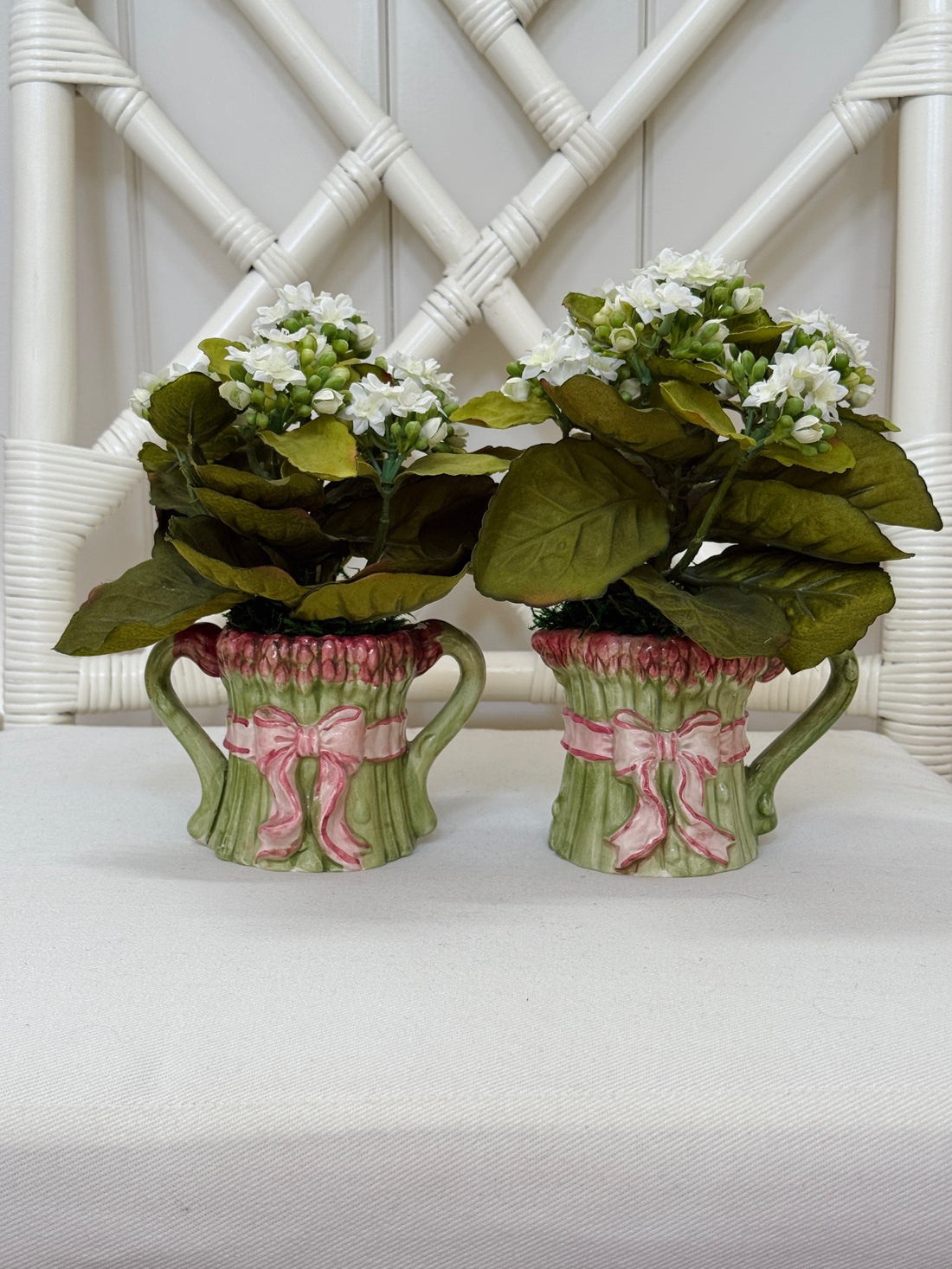 Fitz and Floyd vintage asparagus with faux Kalanchoe, choose from cream or sugar