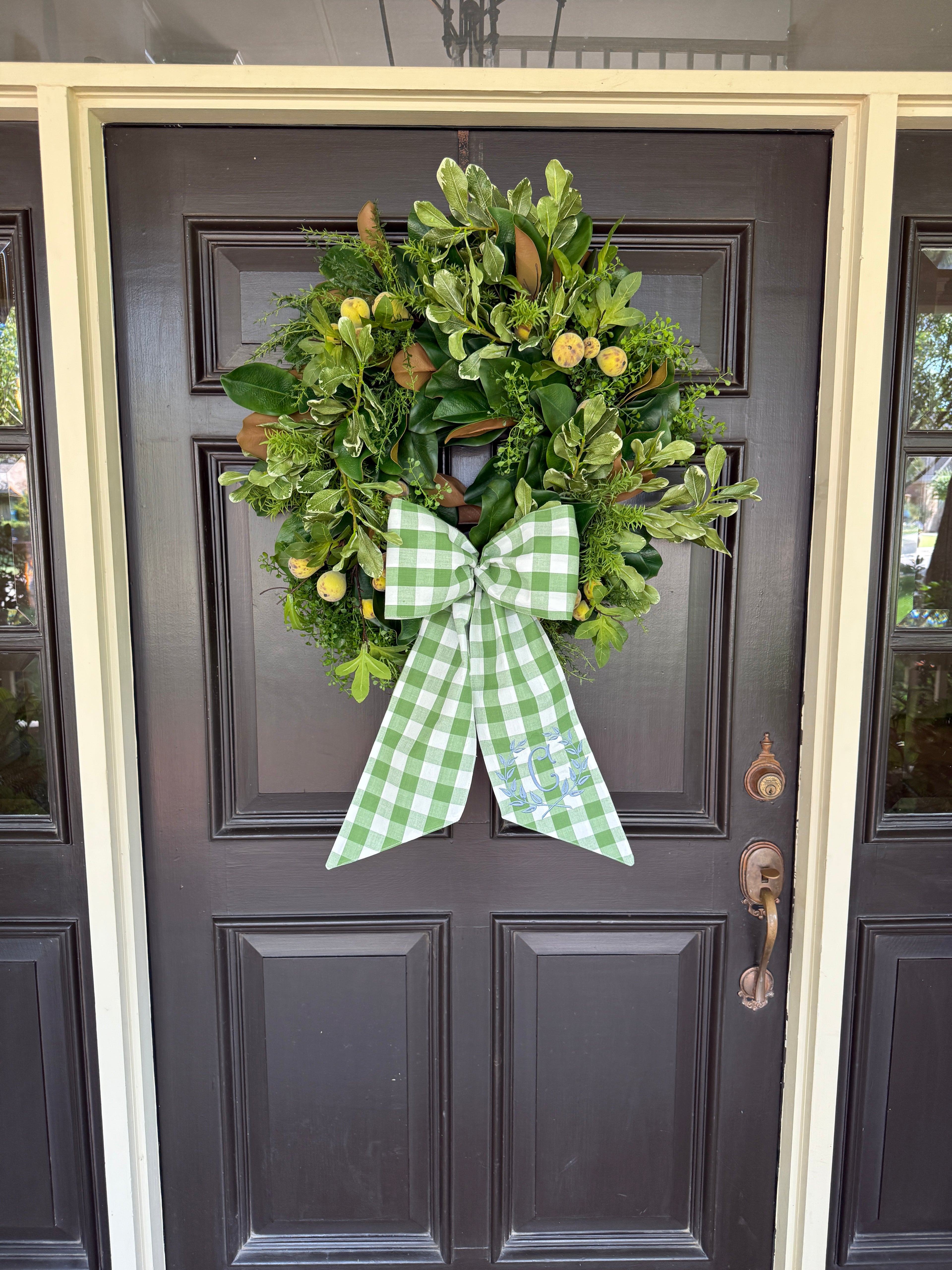 Fern green check wreath sash