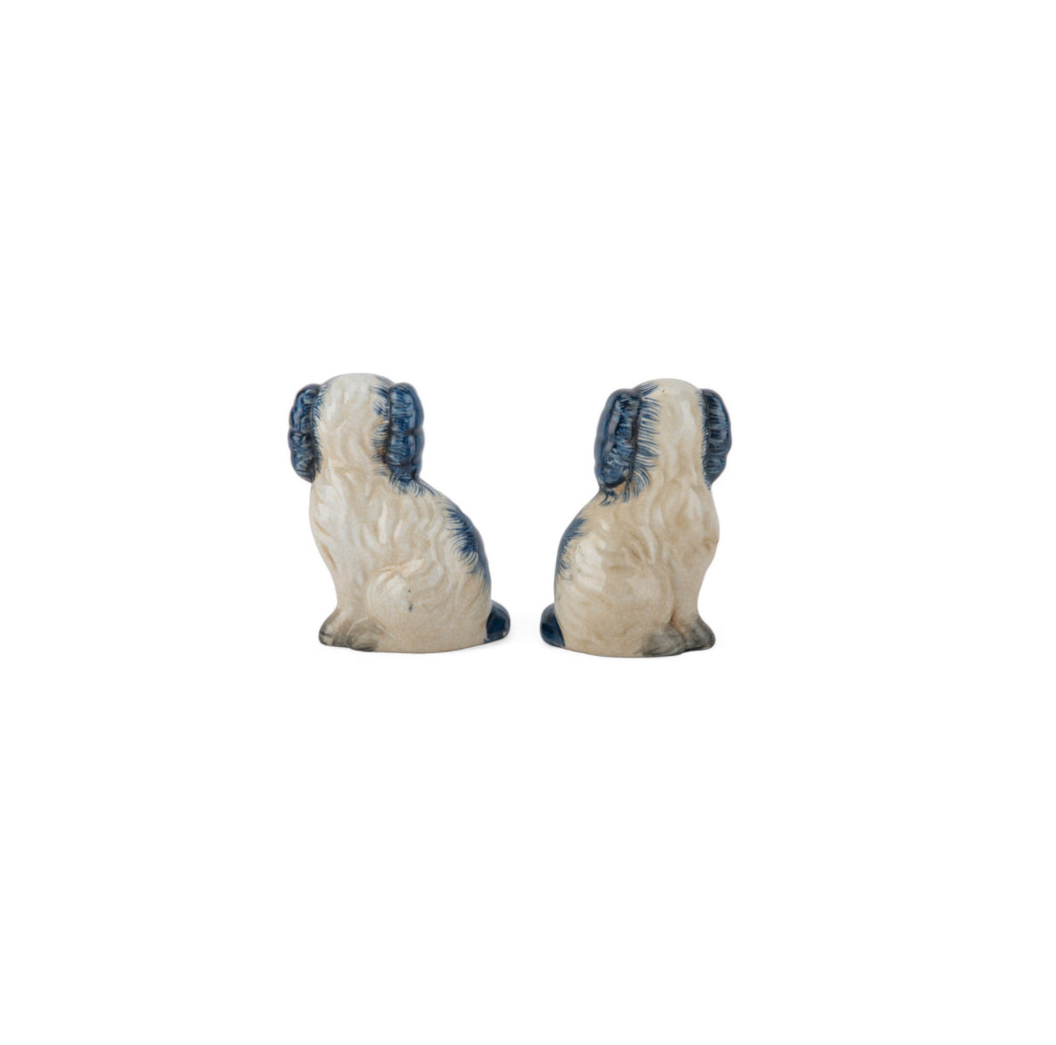 Blue porcelain Staffordshire dog salt and pepper shaker set