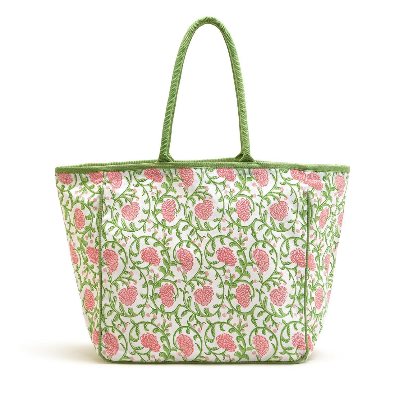 Floral block print tote bag, 3 colors, monogram available
