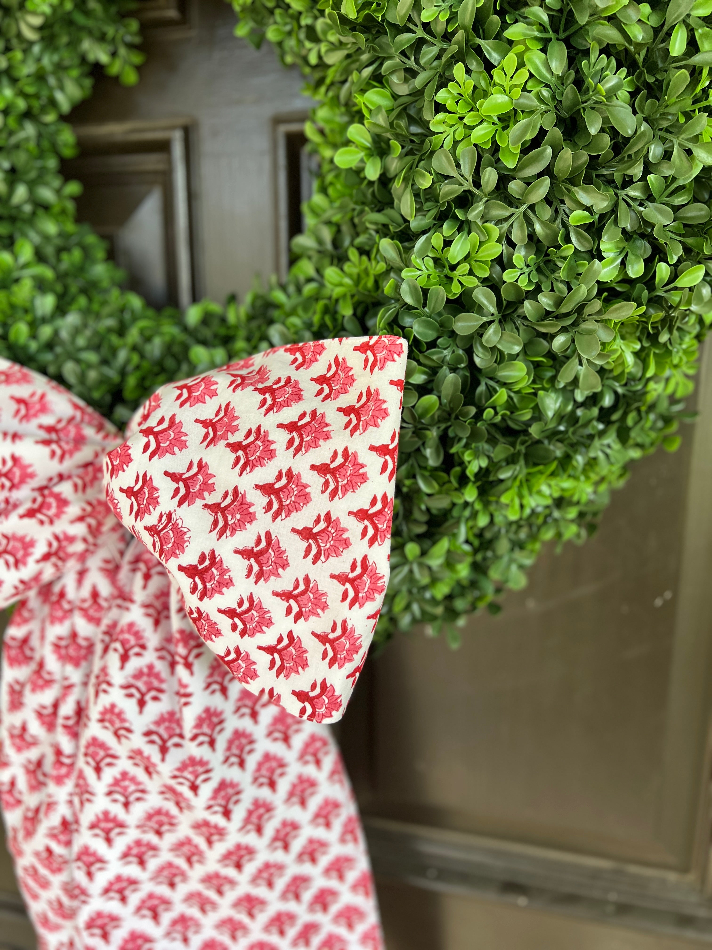 Red block print wreath sash