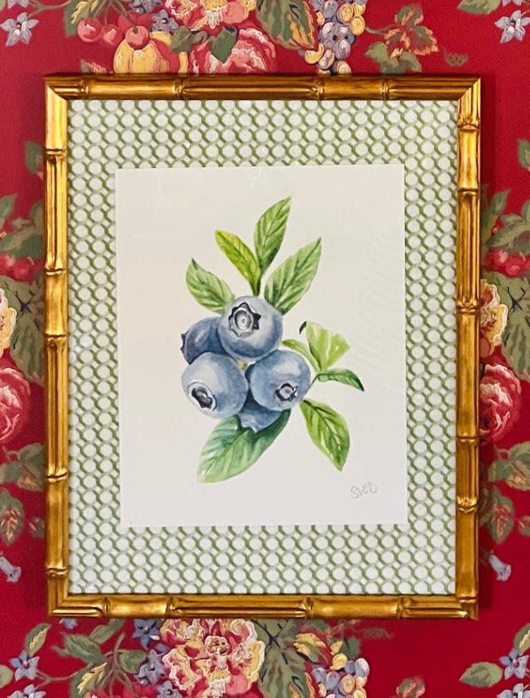 Sarah Drayton fruit art prints with fabric covered mat