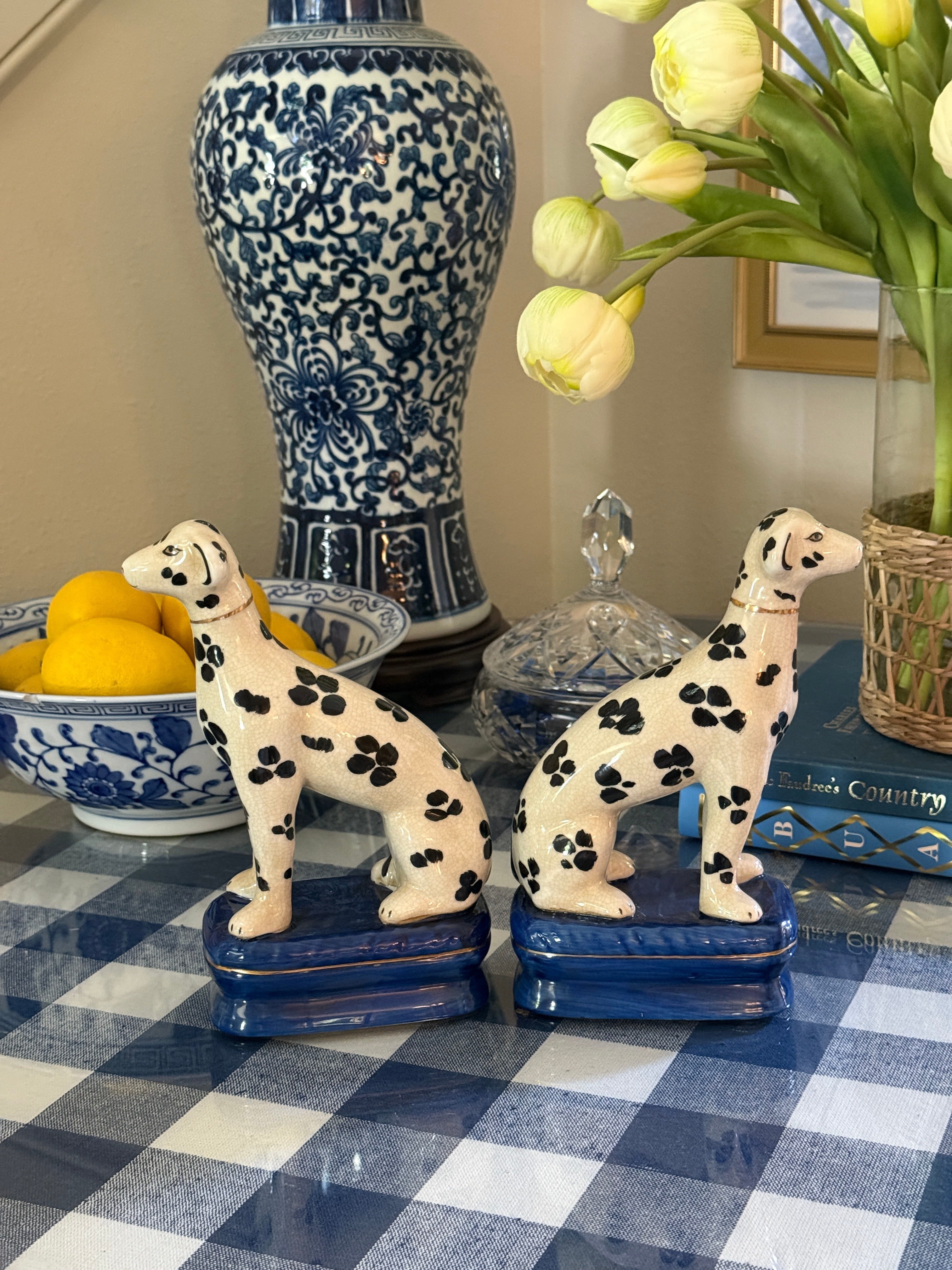 Staffordshire dogs porcelain whippet pair blue