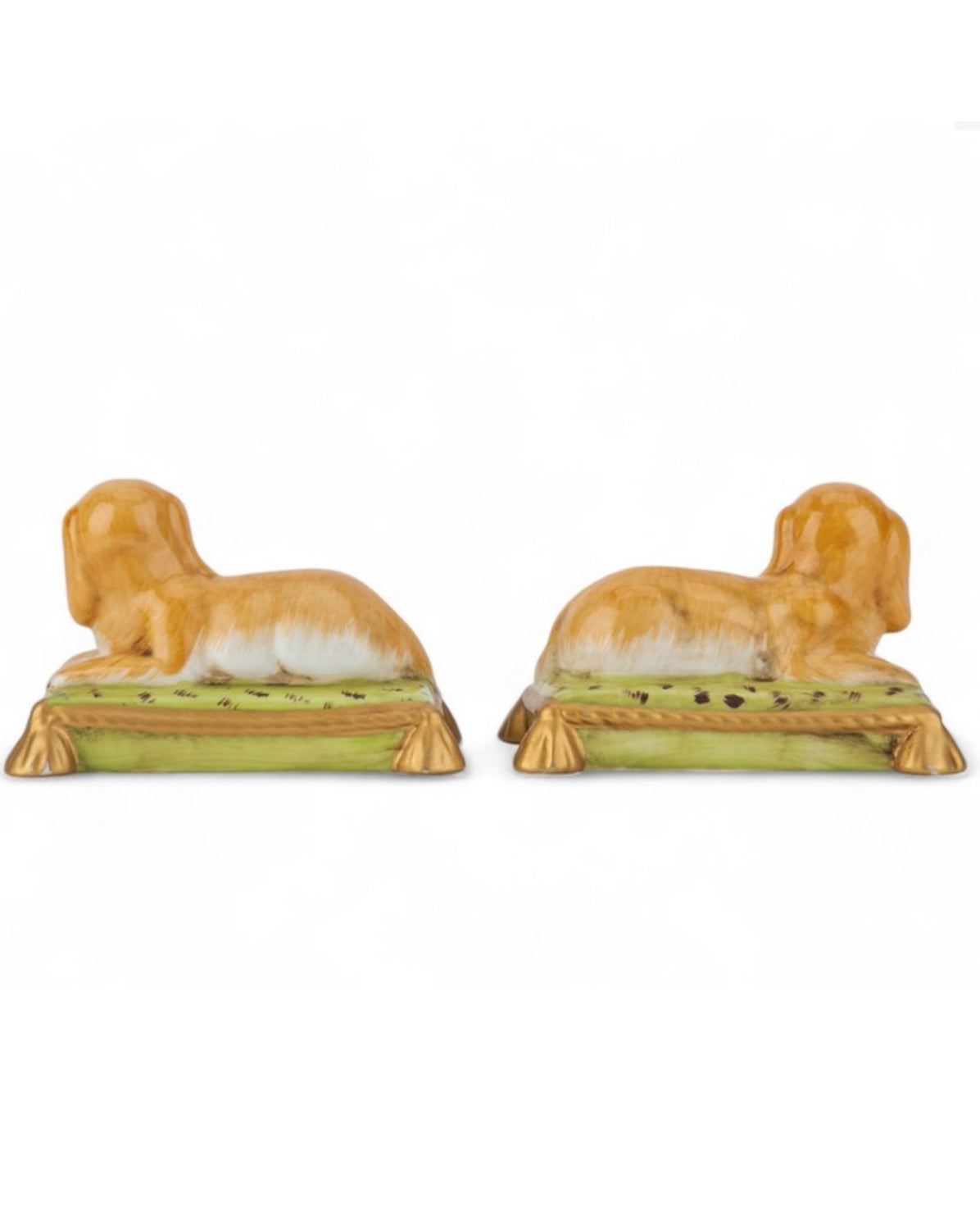 Spaniels on cushions porcelain Staffordshire dog pair