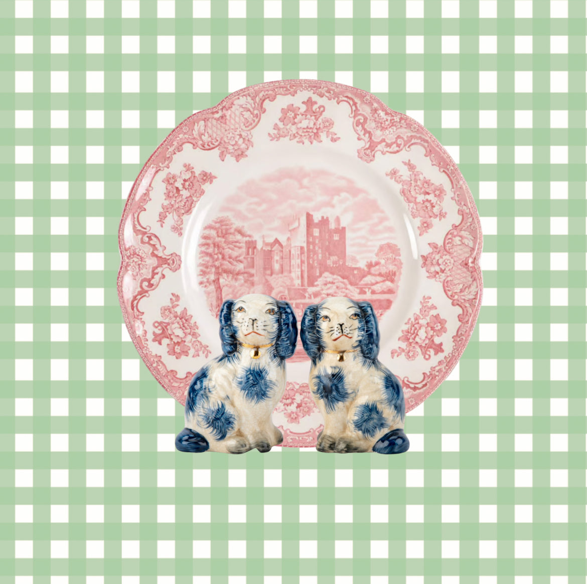Blue porcelain Staffordshire dog salt and pepper shaker set