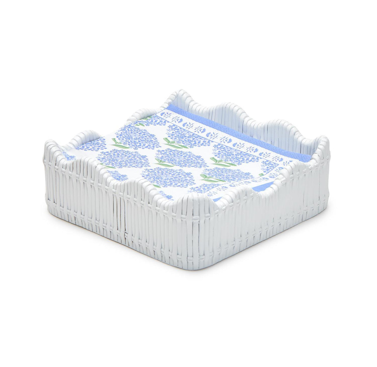 Basketweave scalloped edge cocktail napkin holder, white