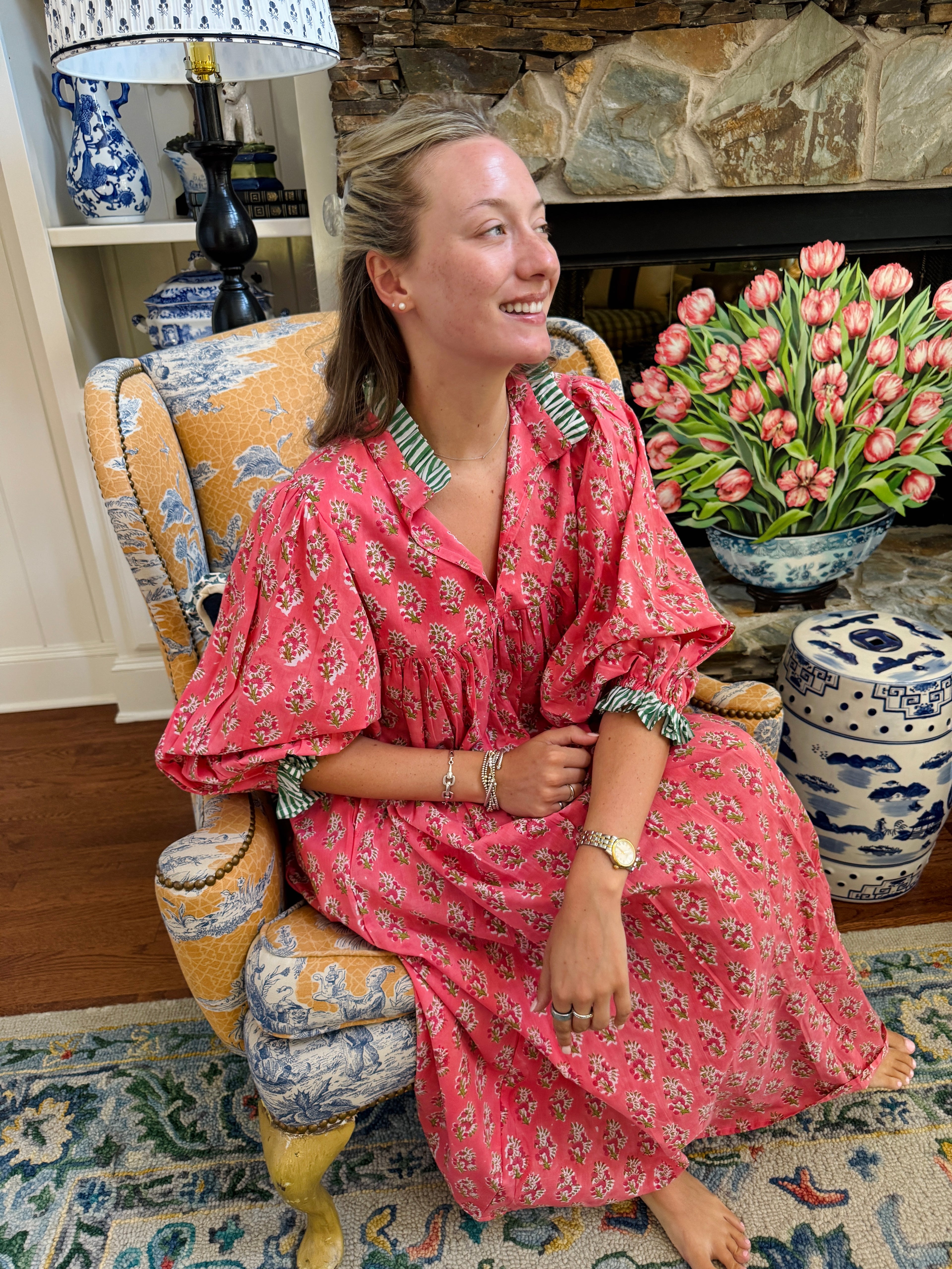 Lillie caftan maxi dress coral