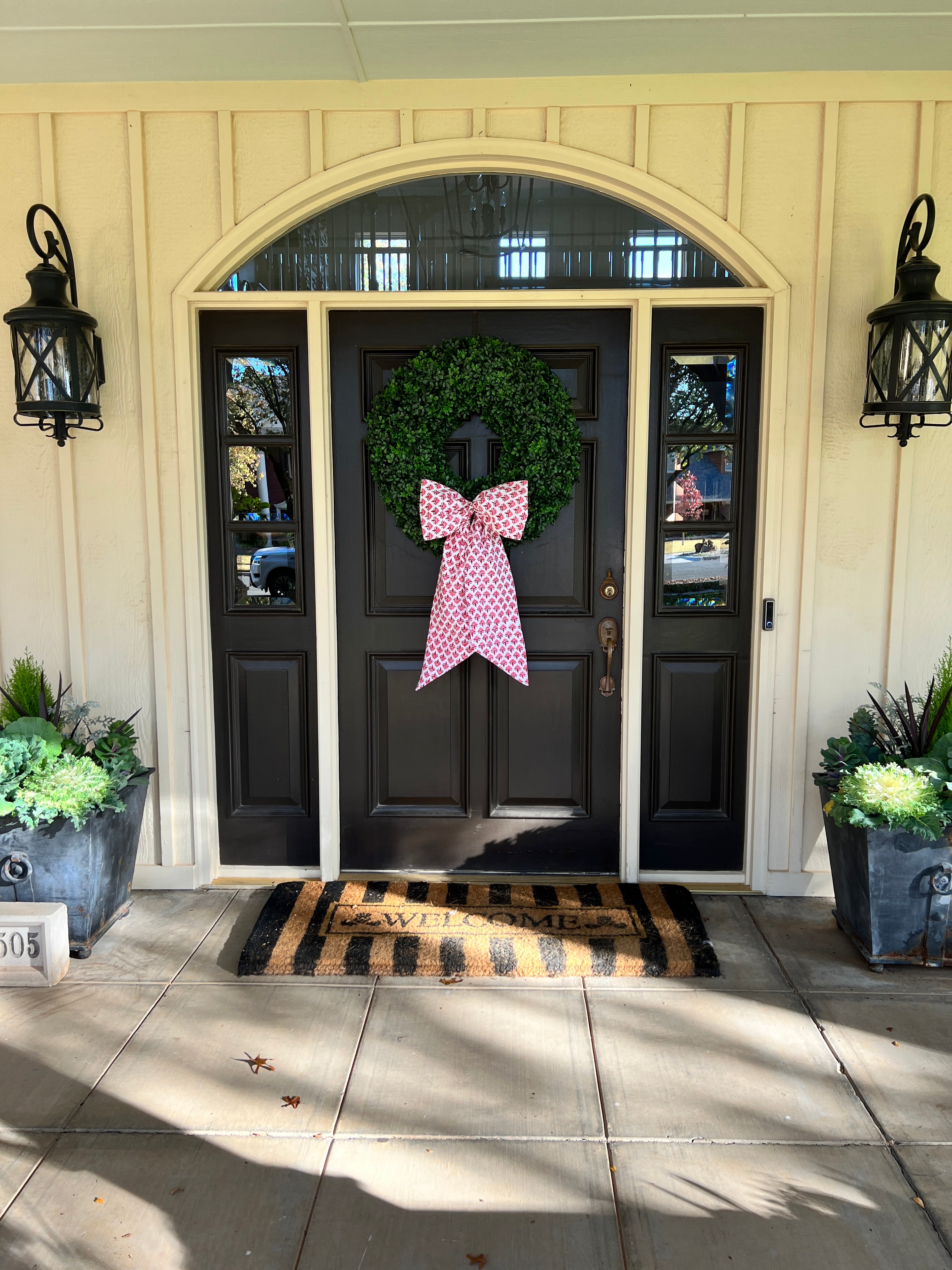 Red block print wreath sash