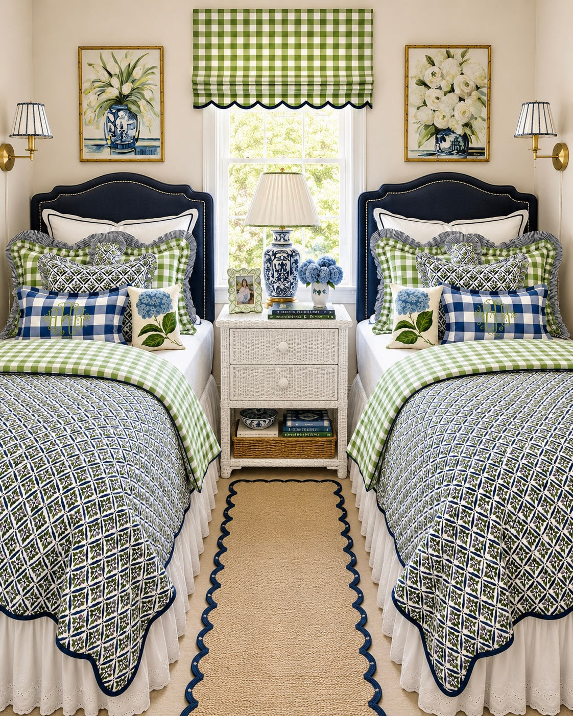 Blue buffalo check ruffle pillow cover