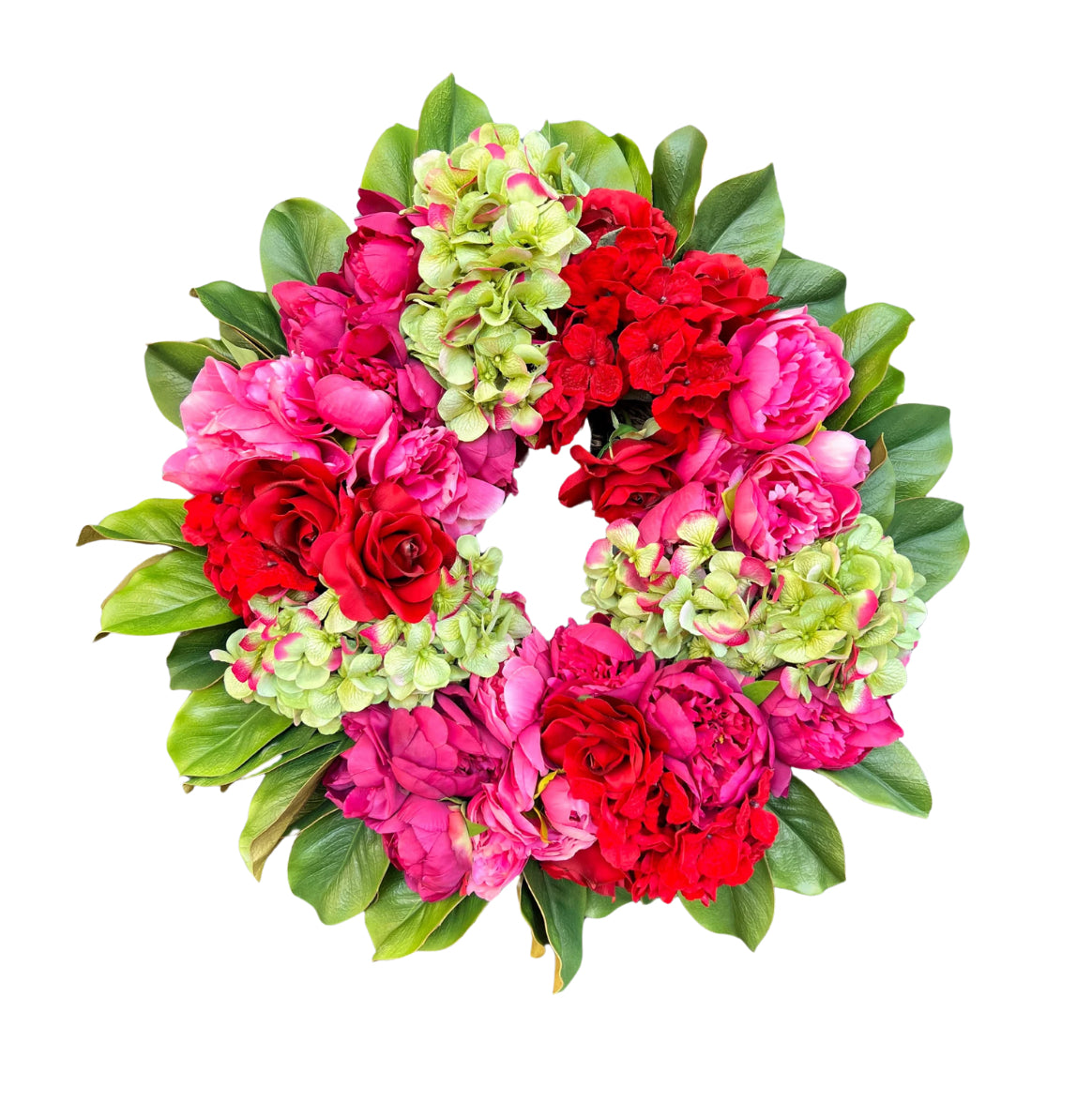 Pink, green, and red floral wreath