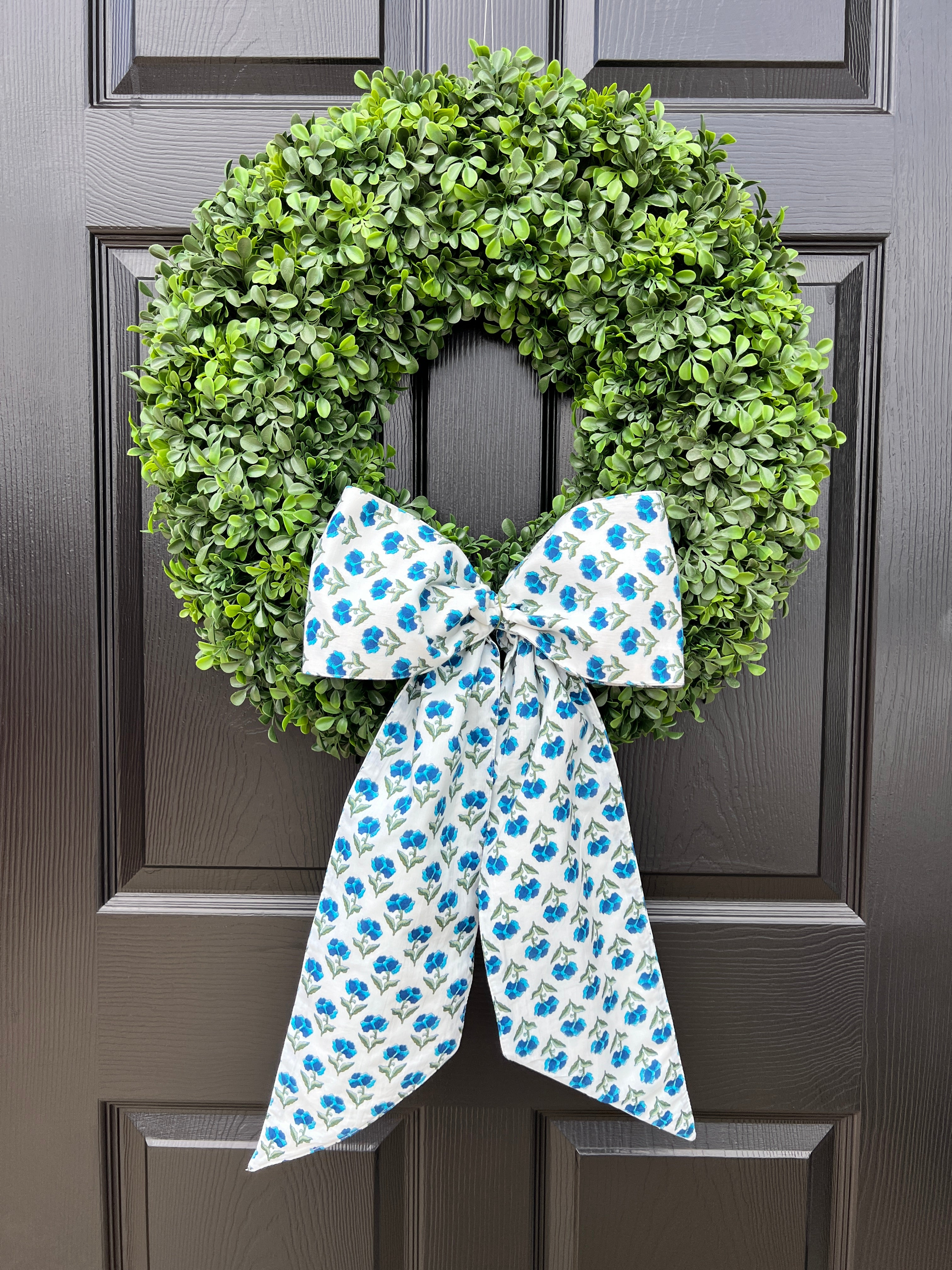 Green and blue floral block print wreath sash, custom monogram available