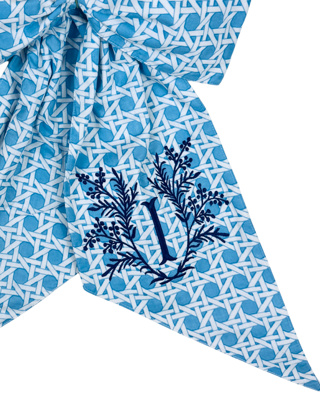 Light blue cane trellis wreath sash