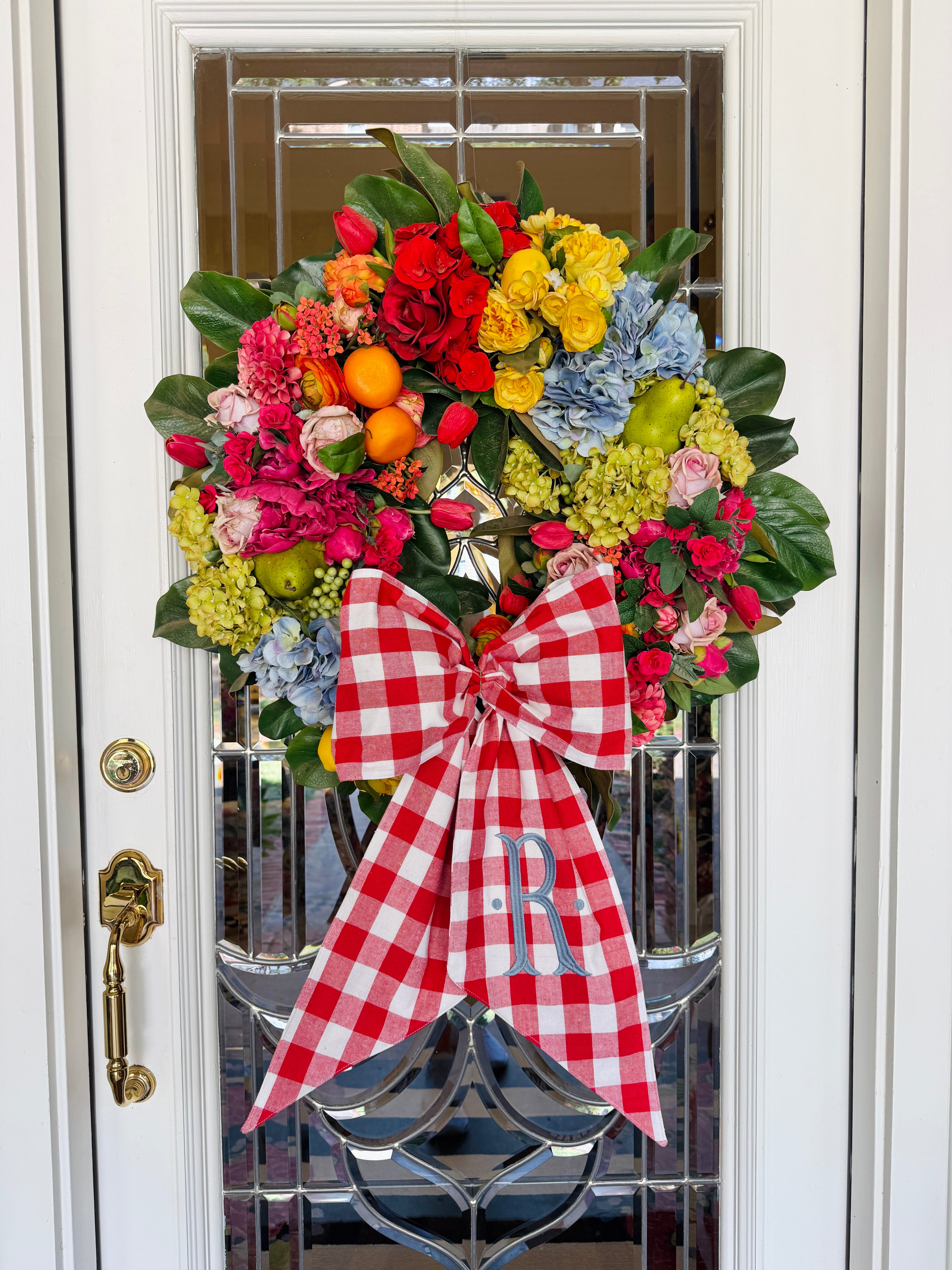 Red buffalo check wreath sash