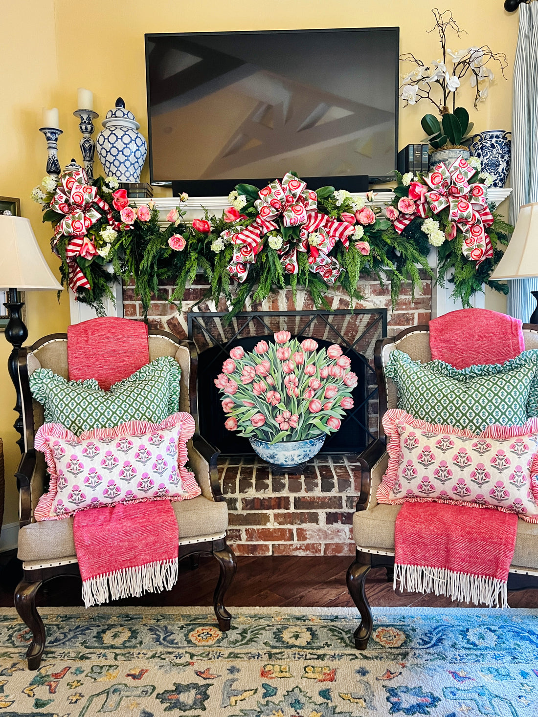 Parrot tulips firescreen