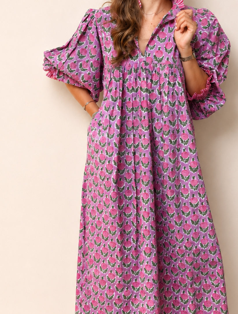 Lillie caftan maxi dress peony pink