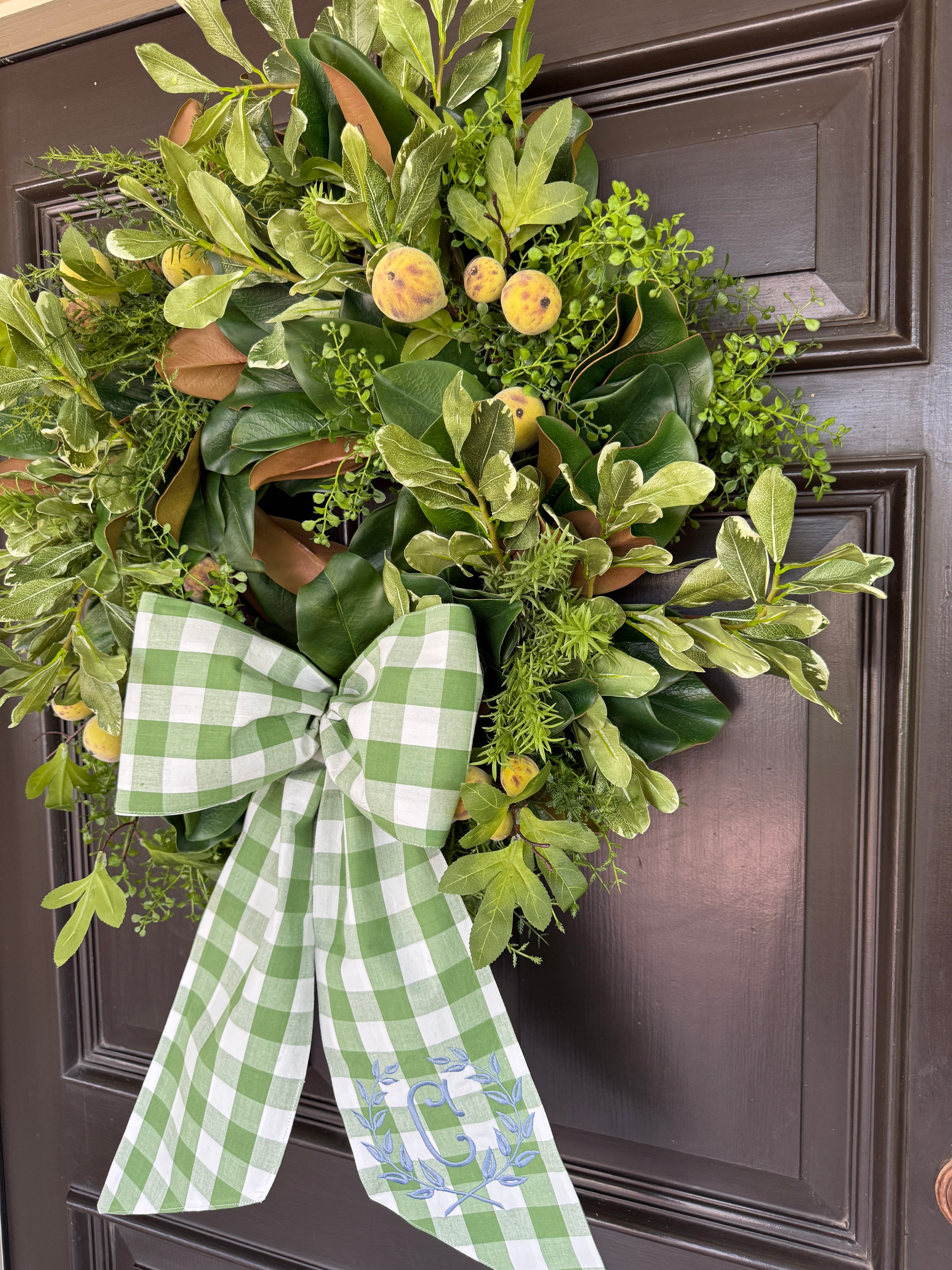 Fern green check wreath sash