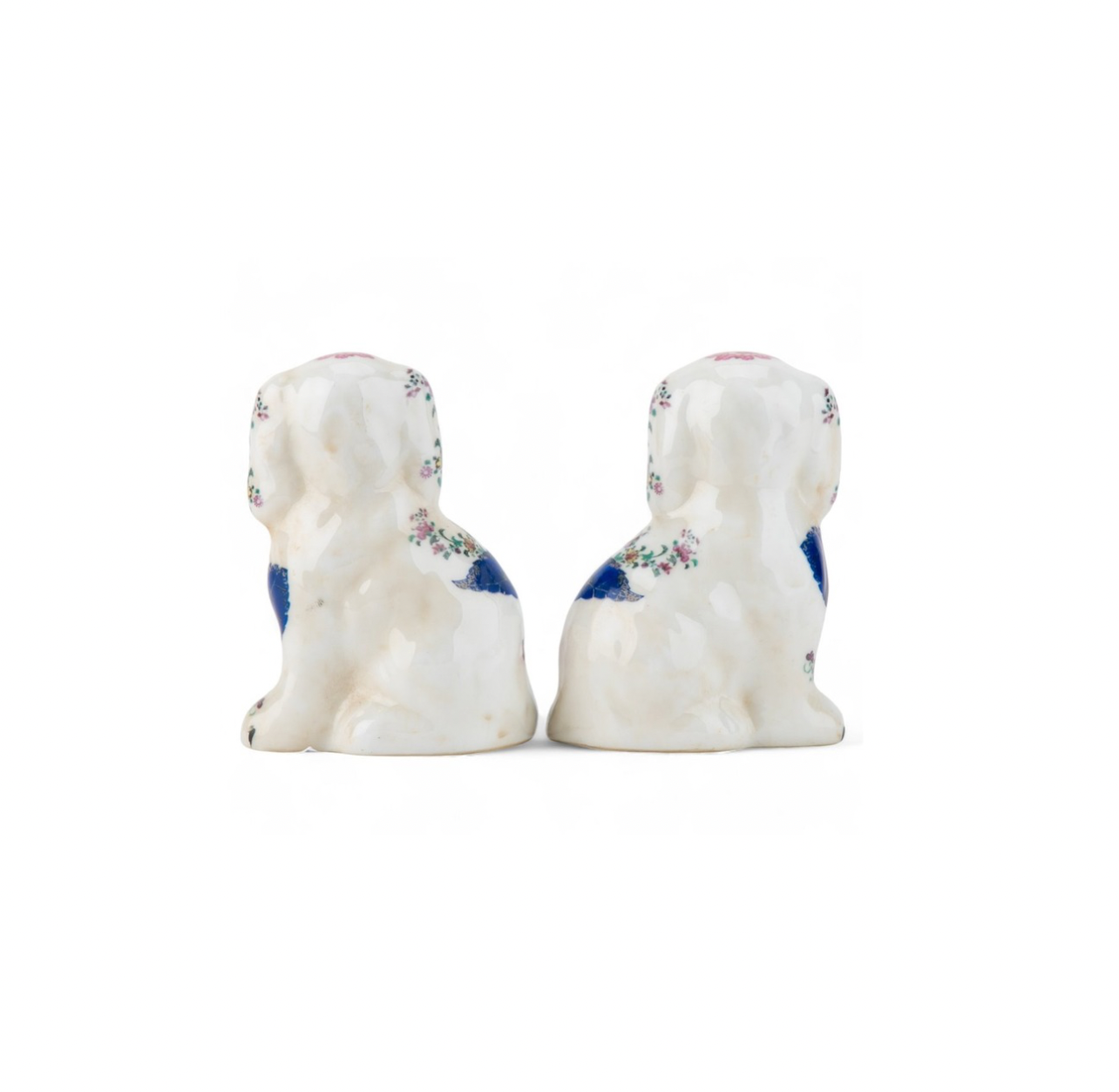 Tobacco Leaf floral mini porcelain Staffordshire dog figurine pair