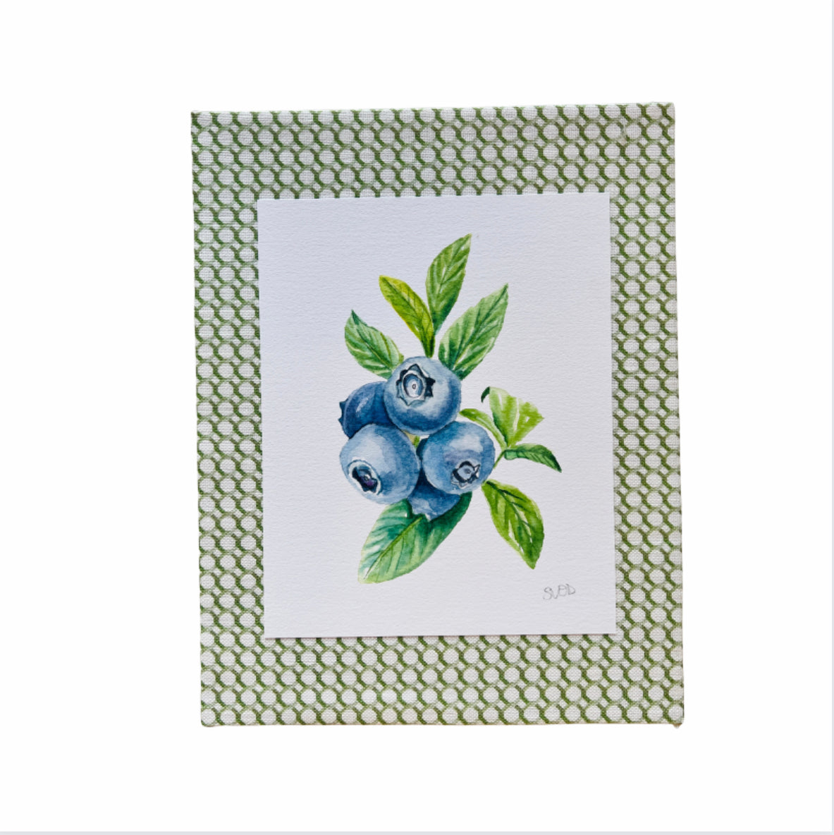 Sarah Drayton fruit art prints with fabric covered mat
