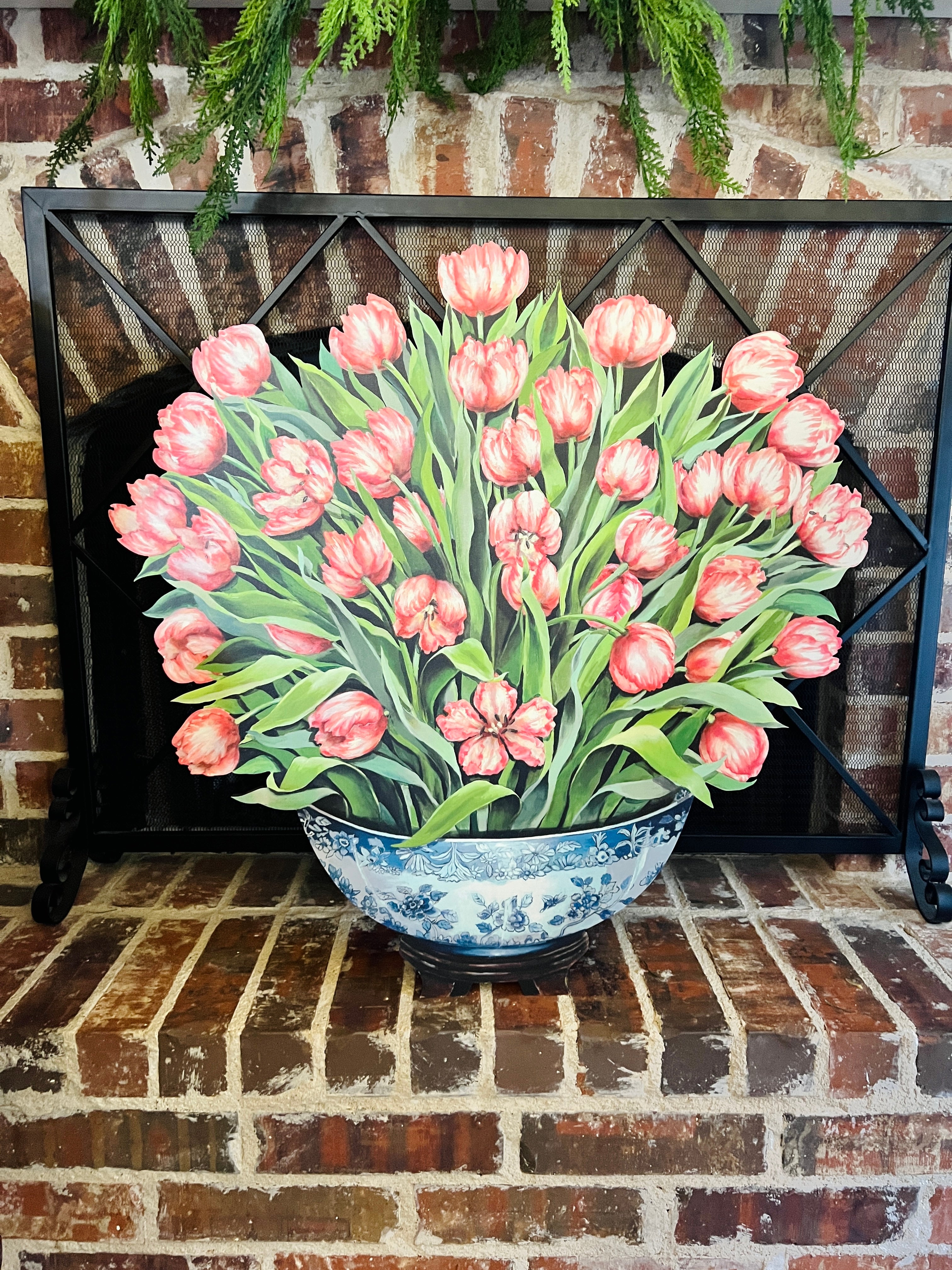 Parrot tulips fireplace screen