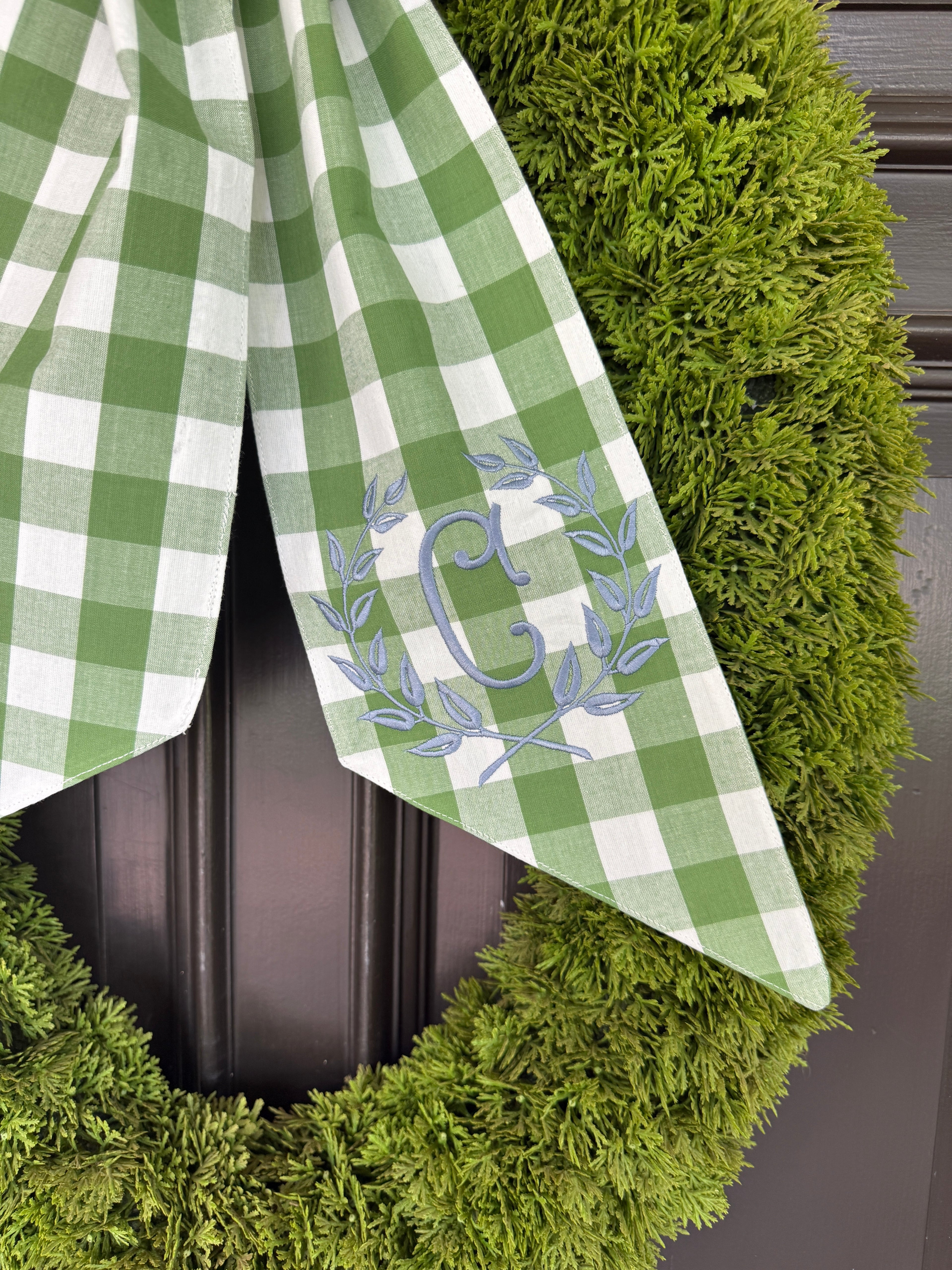 Fern green check wreath sash