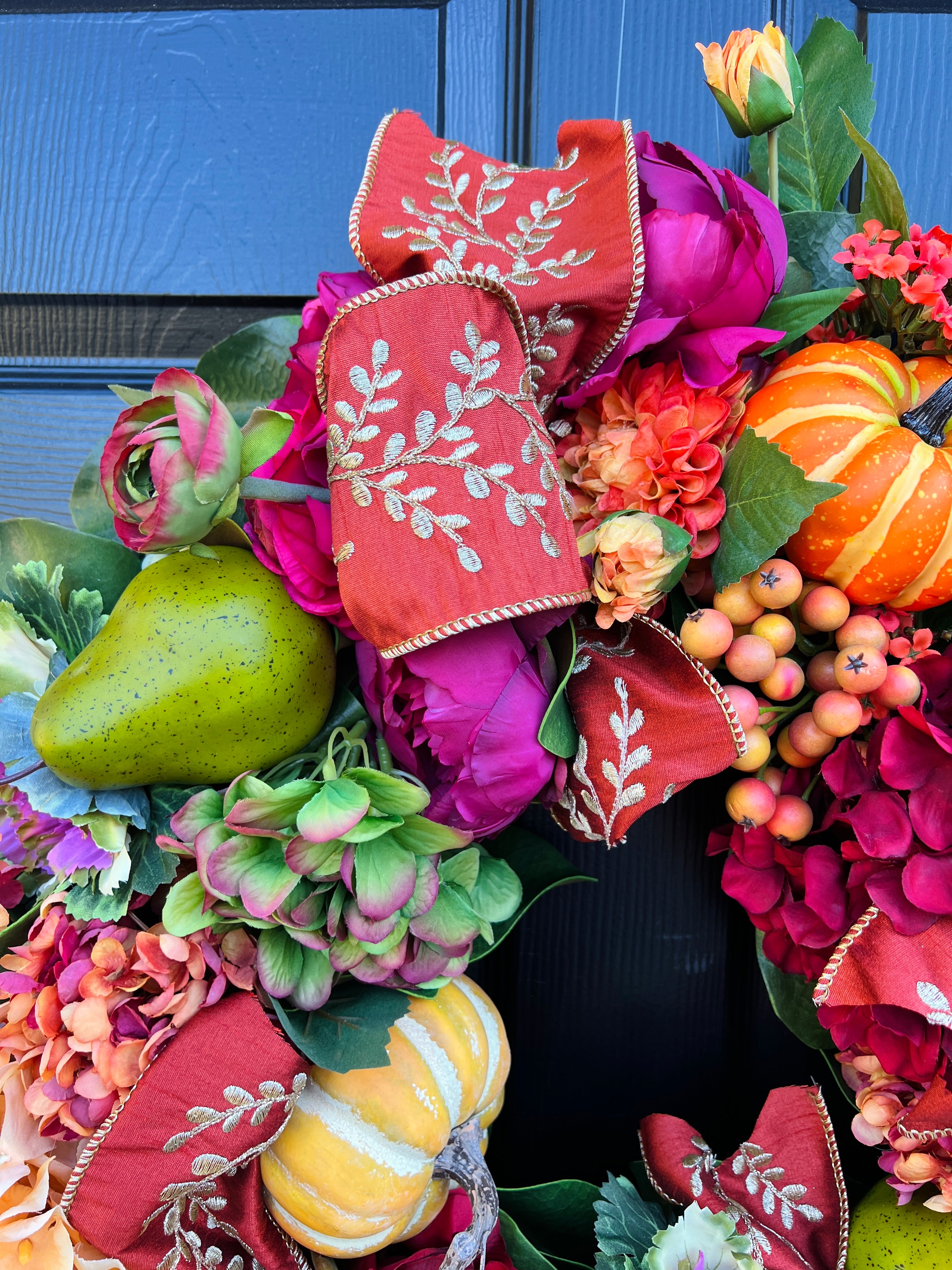 The Mackie wreath, Fall edition with or without cinnamon and gold embroidered luxury ribbon