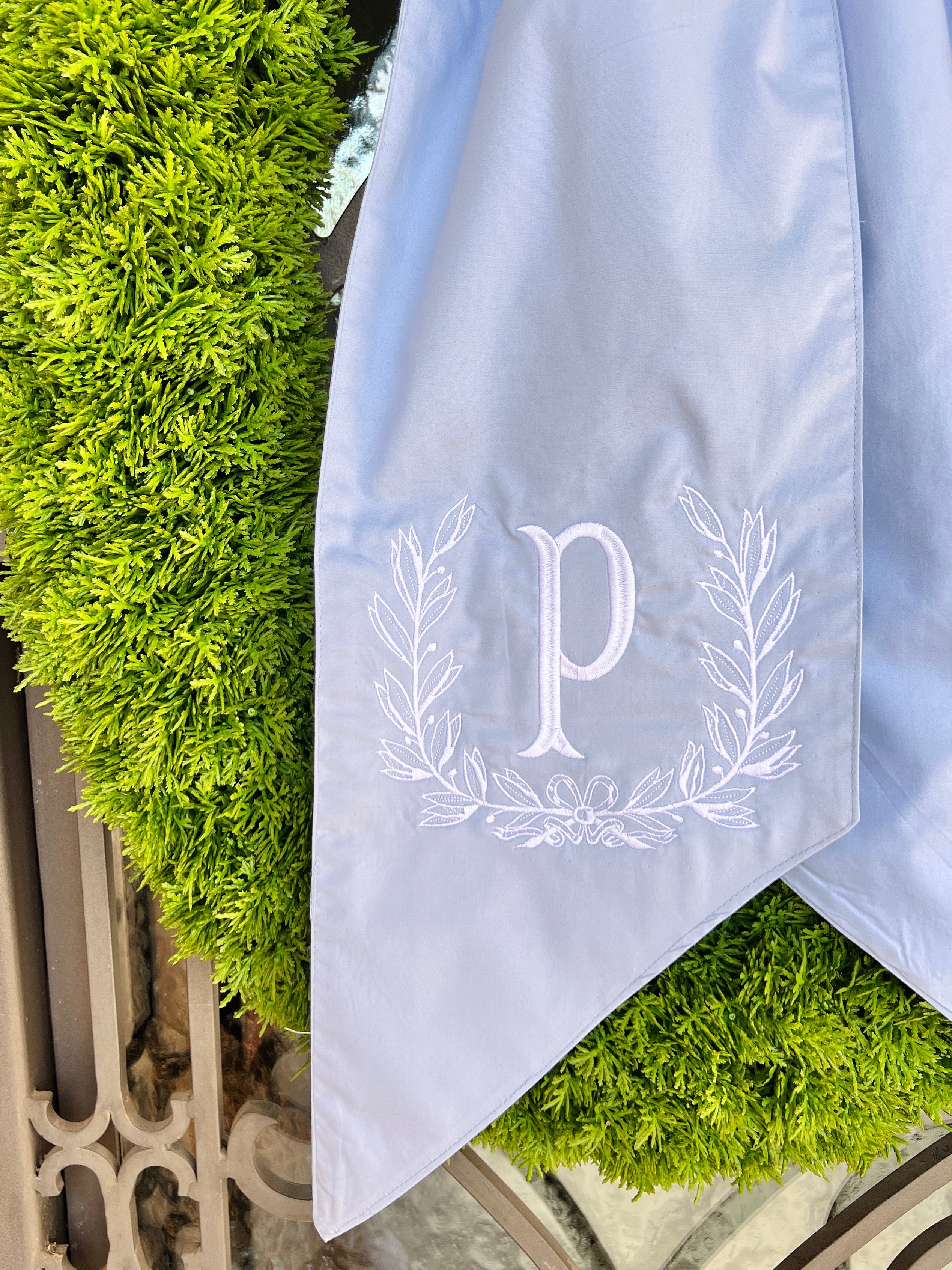 Light blue cotton wreath sash, two sizes, monogram available