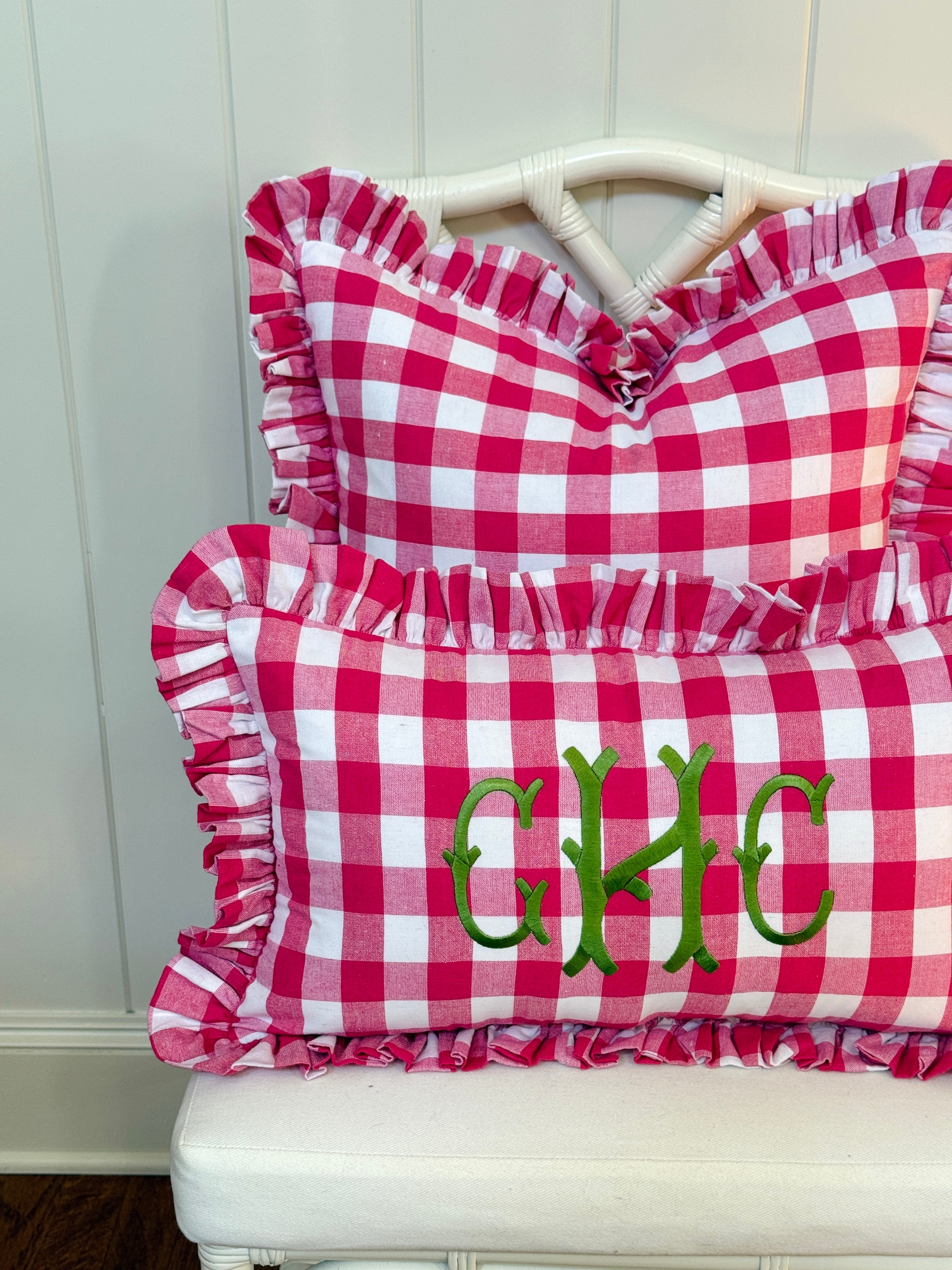 Hot pink buffalo check ruffle pillow cover two sizes