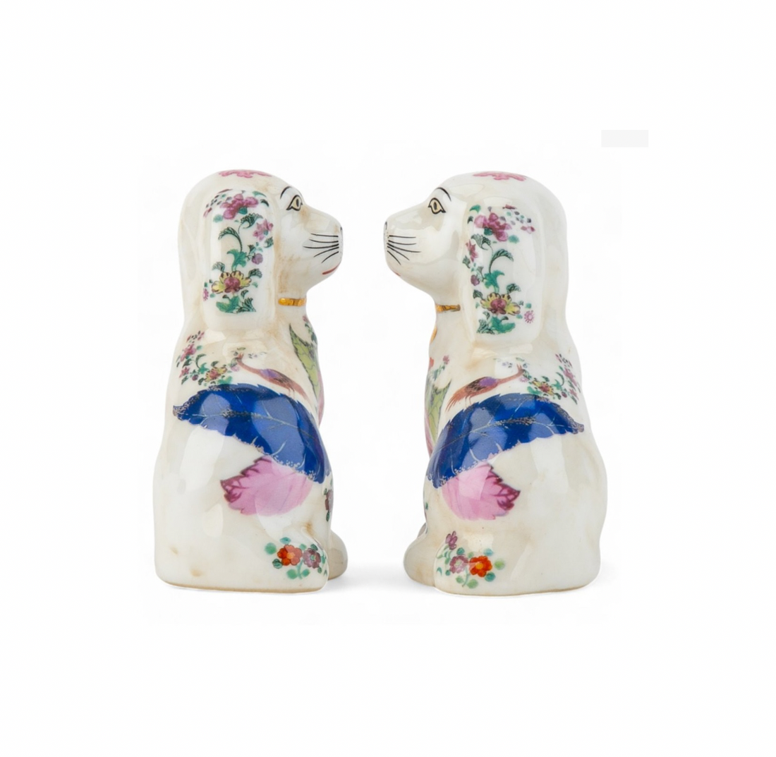 Tobacco Leaf floral mini porcelain Staffordshire dog figurine pair