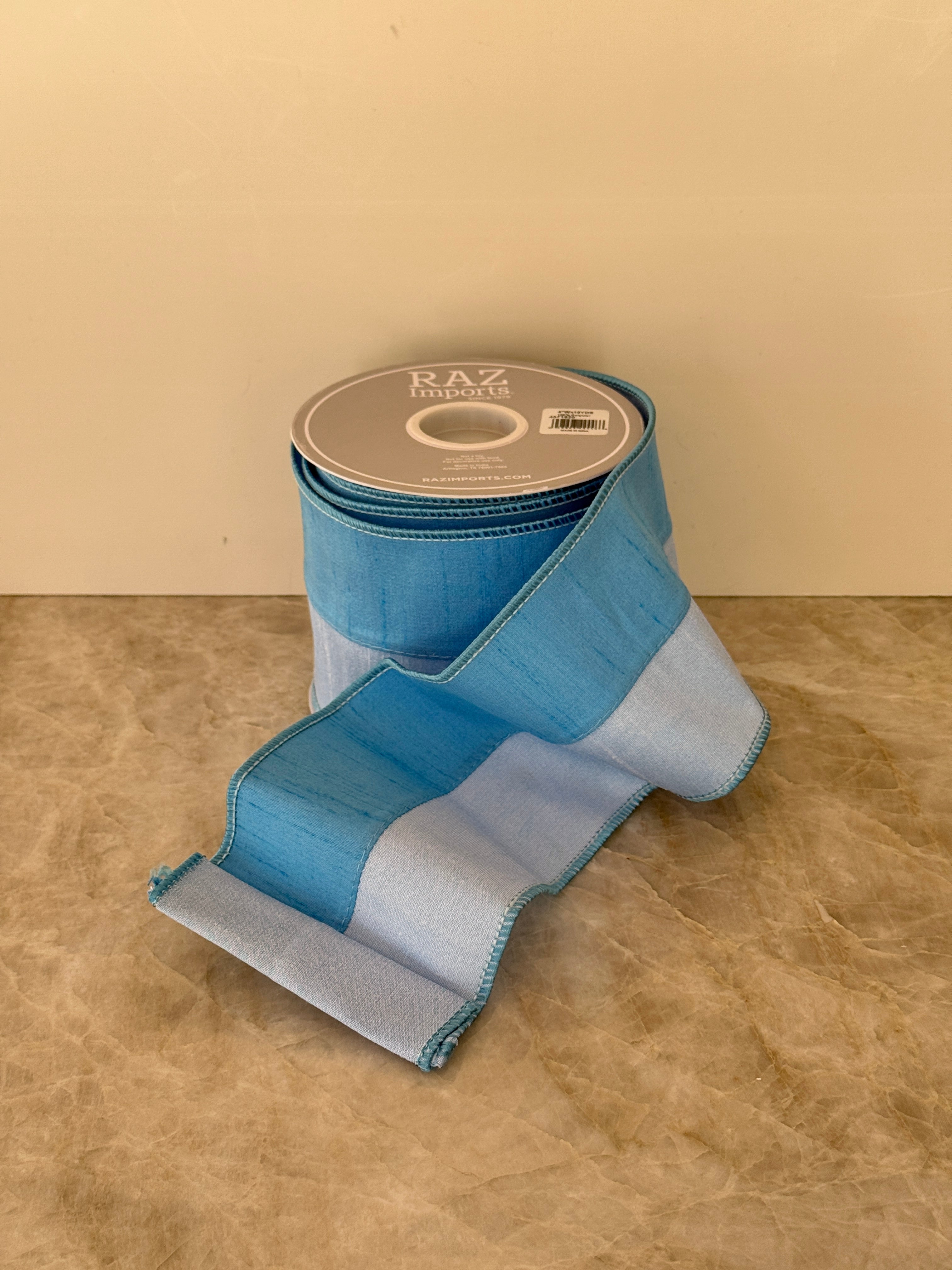 Blue two tone wired ribbon by the roll 4”x10 yards