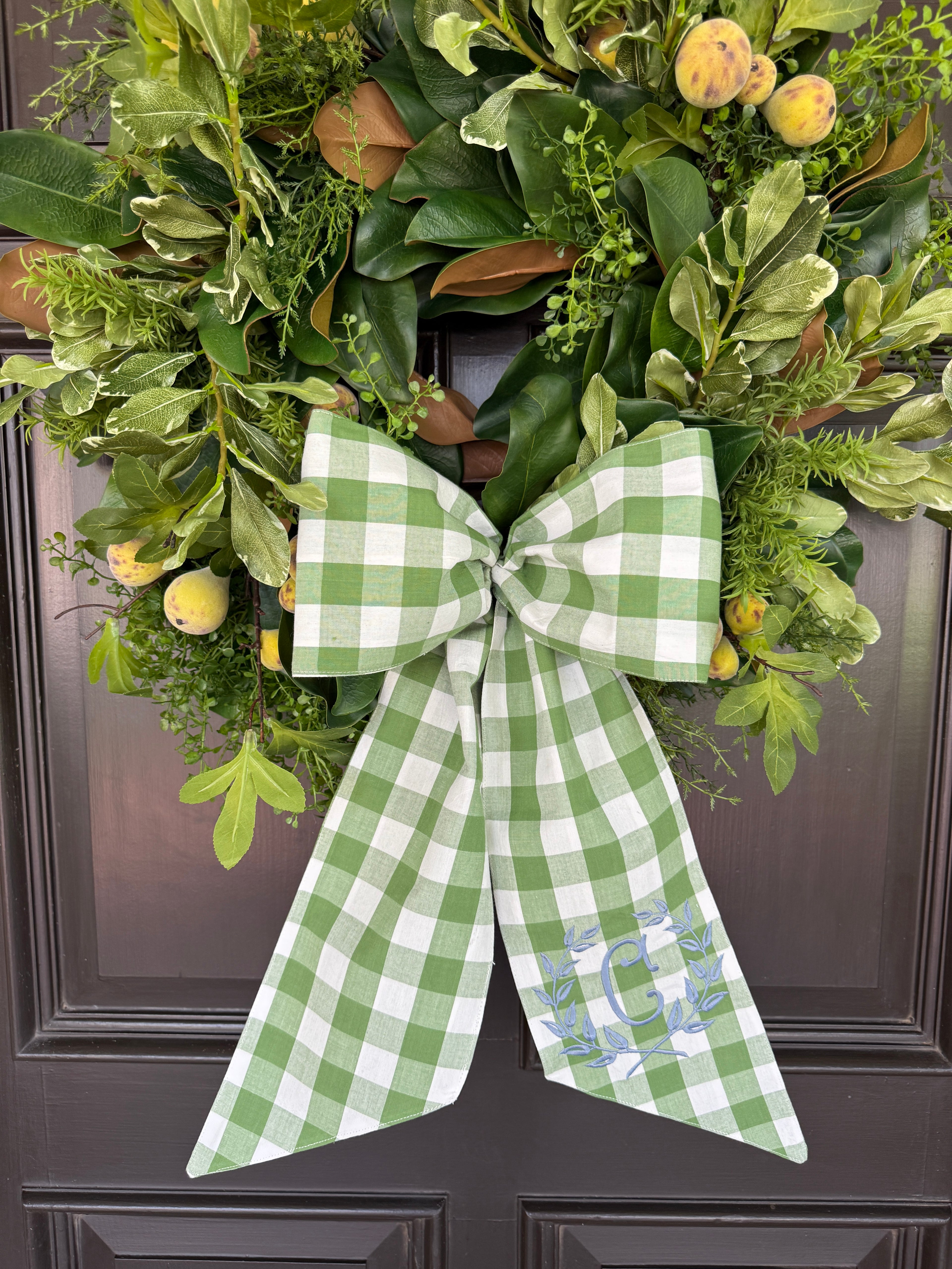 Fern green check wreath sash