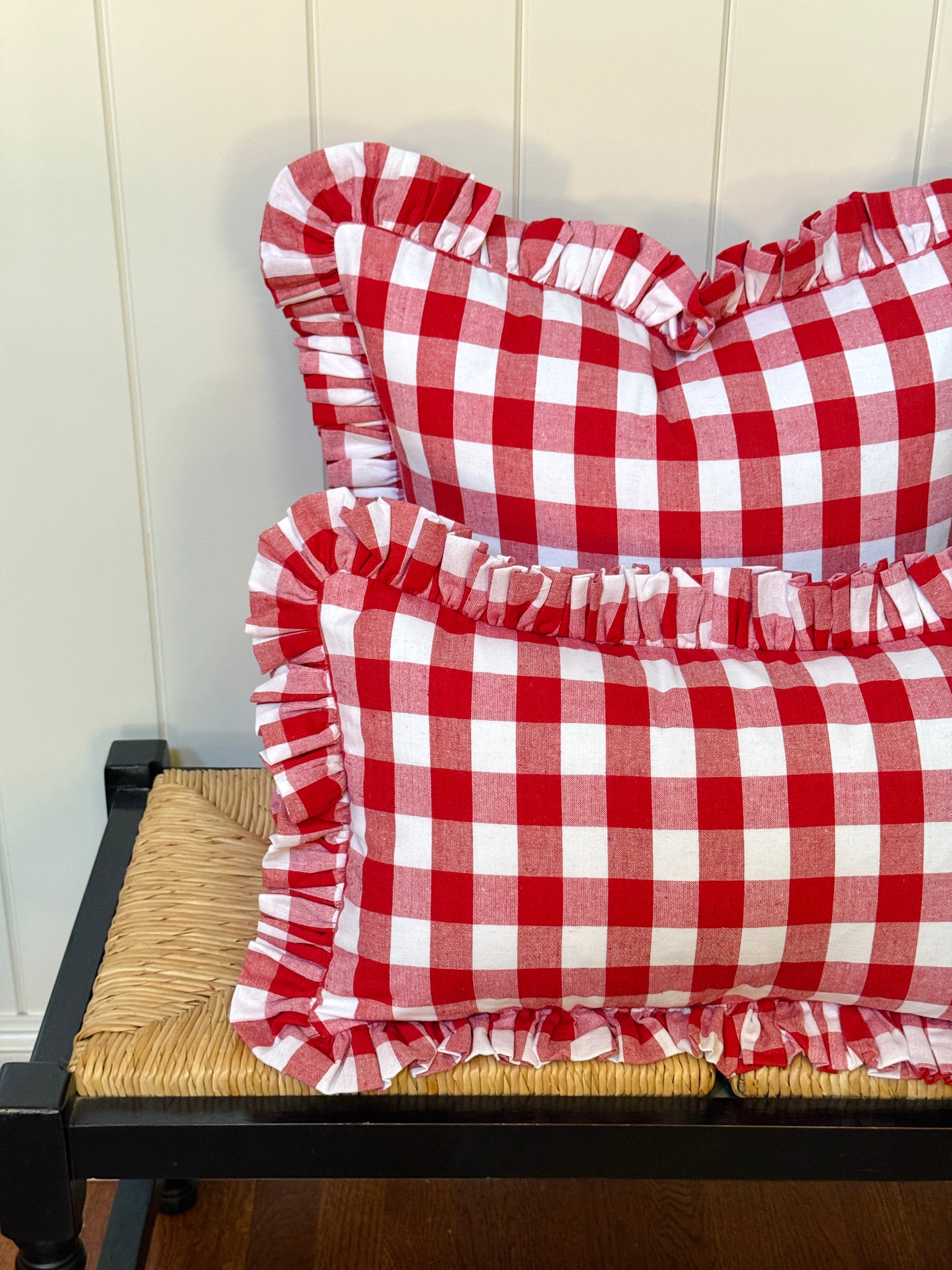 Red buffalo check ruffle pillow cover two sizes