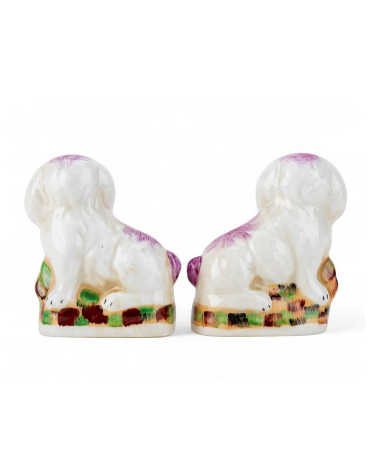 Mini pink porcelain Staffordshire bunny figurine pair
