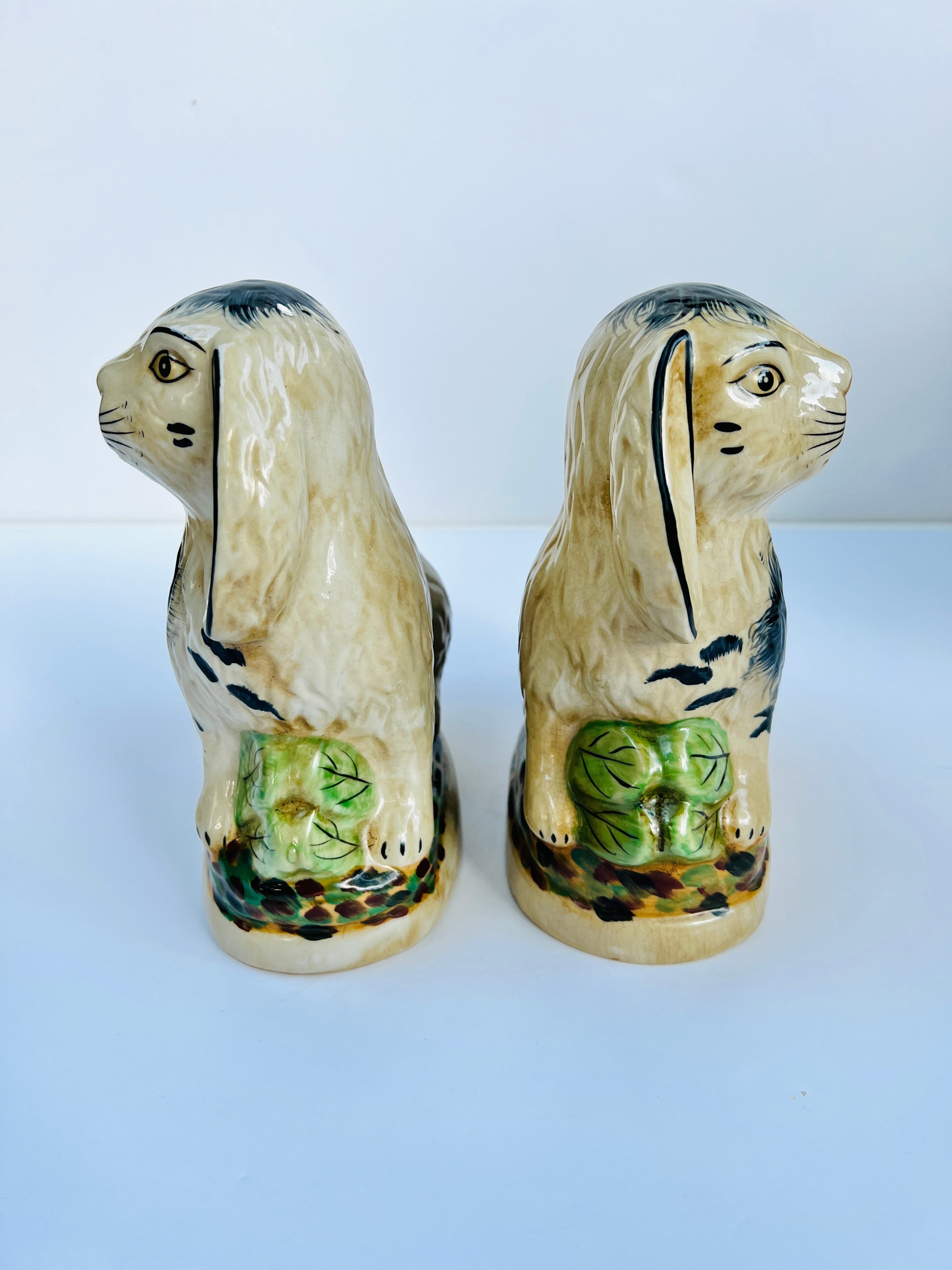 Staffordshire bunny pair blue