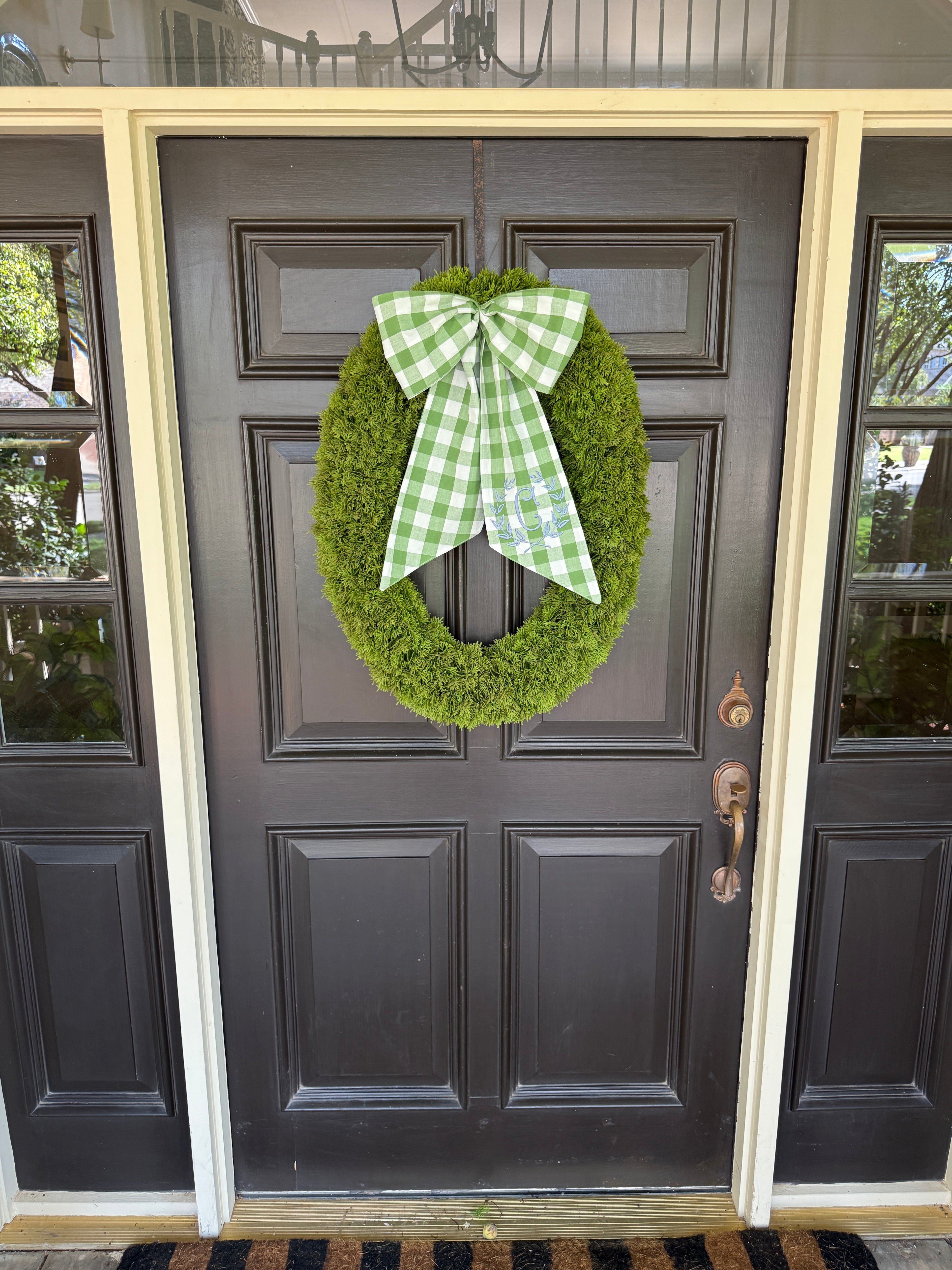 Fern green check wreath sash
