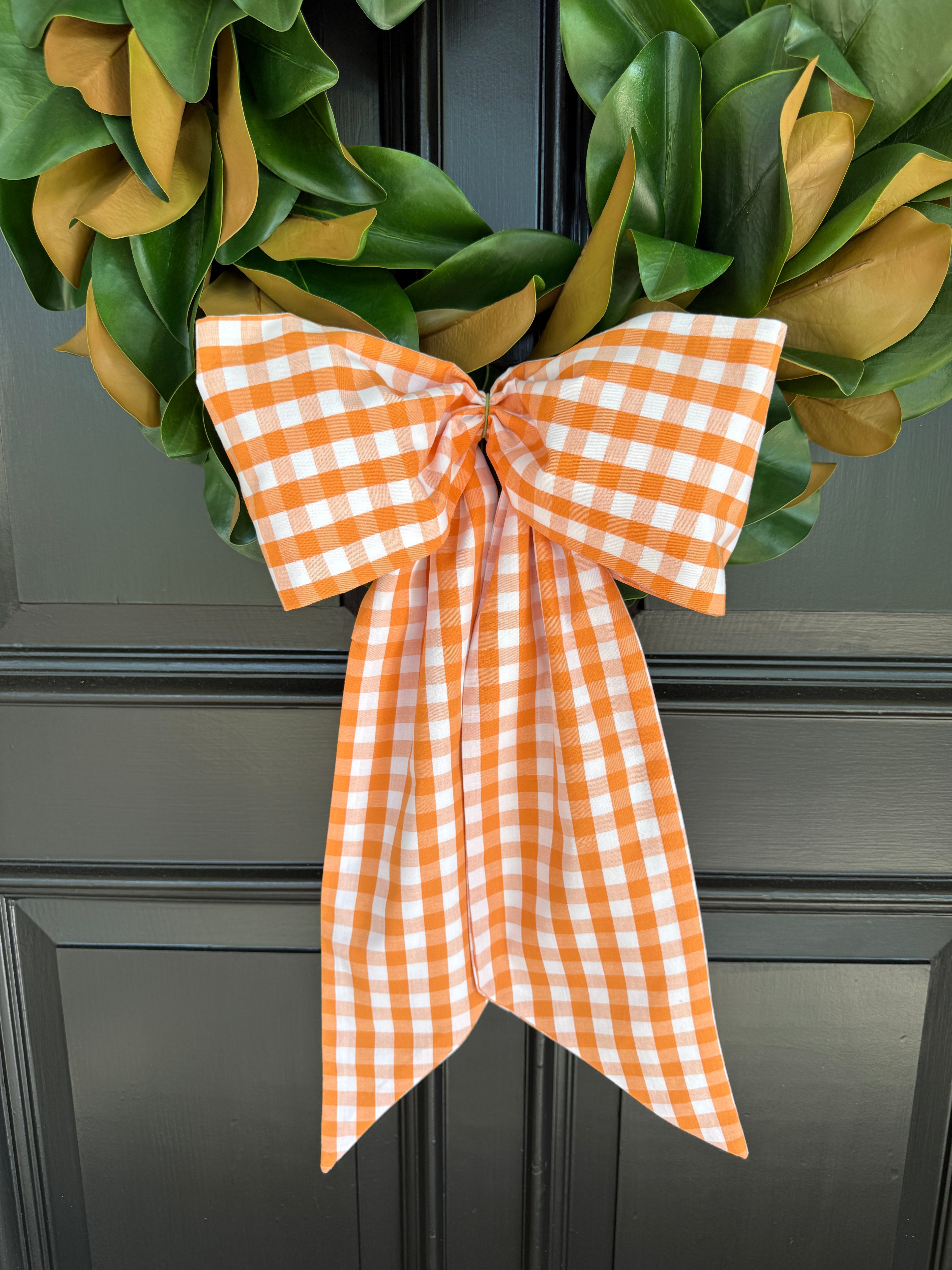 Pumpkin orange gingham check signature wreath sash